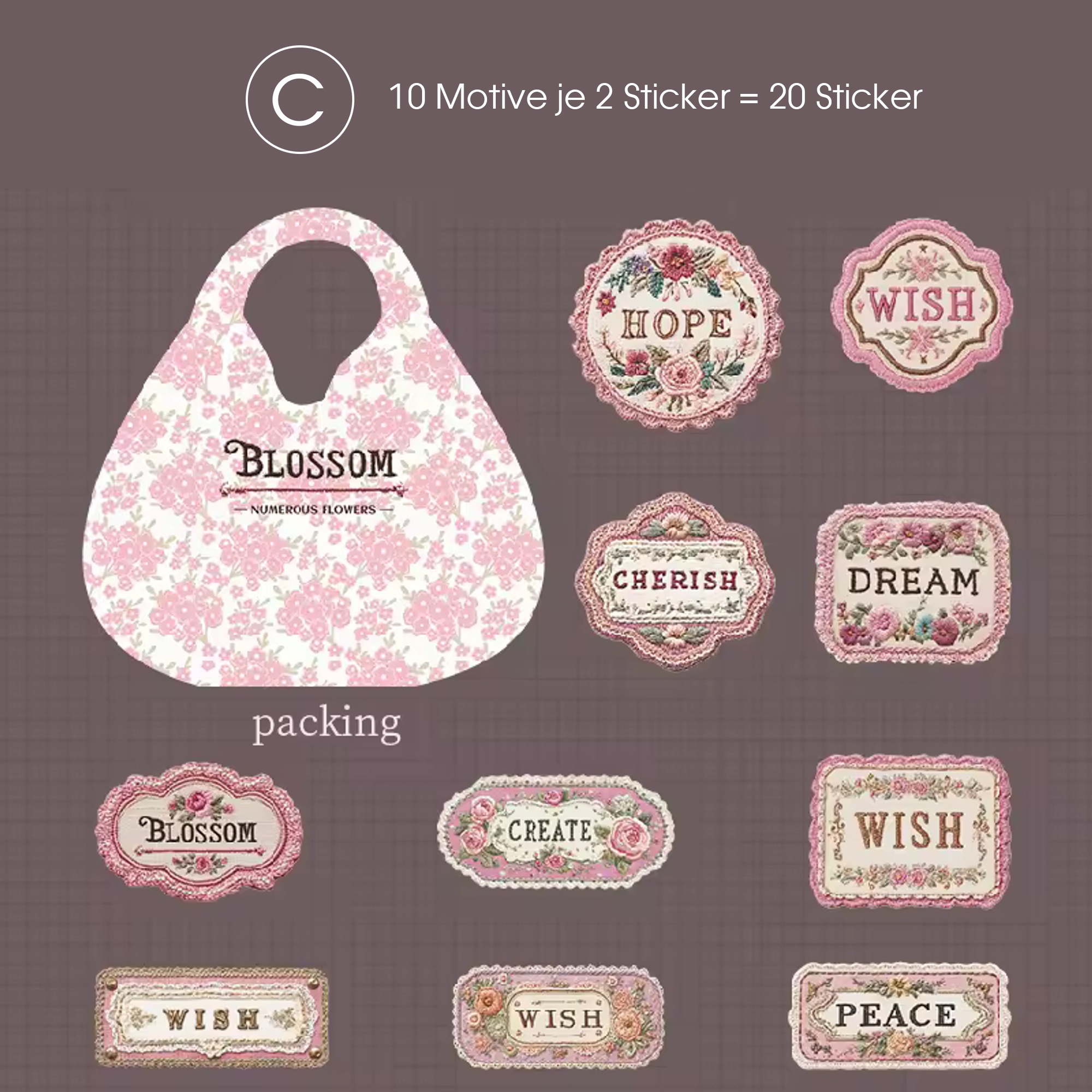 Scrapbooking Sticker Blumen 3D – 20-teiliges Retro Set mit Relief Design