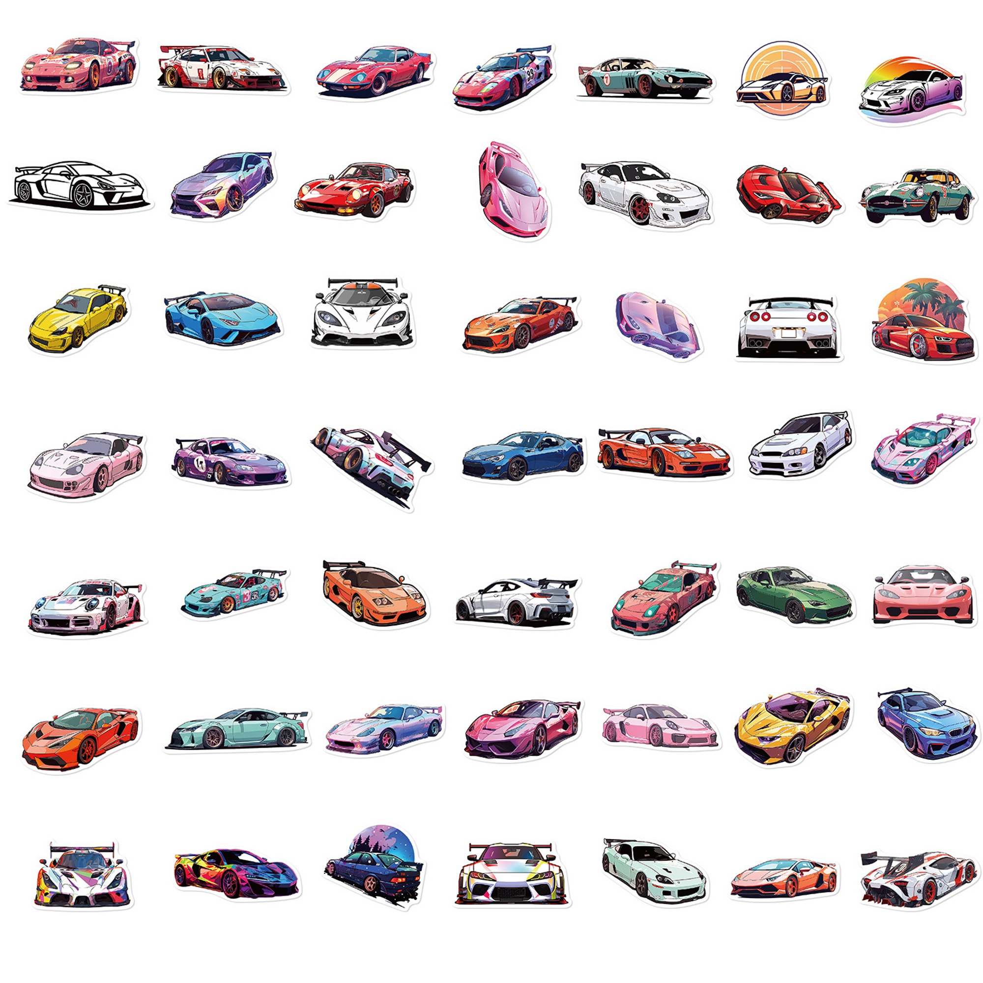 Sportwagen Sticker Set – 50 Papieraufkleber mit Sportwagenmotiven