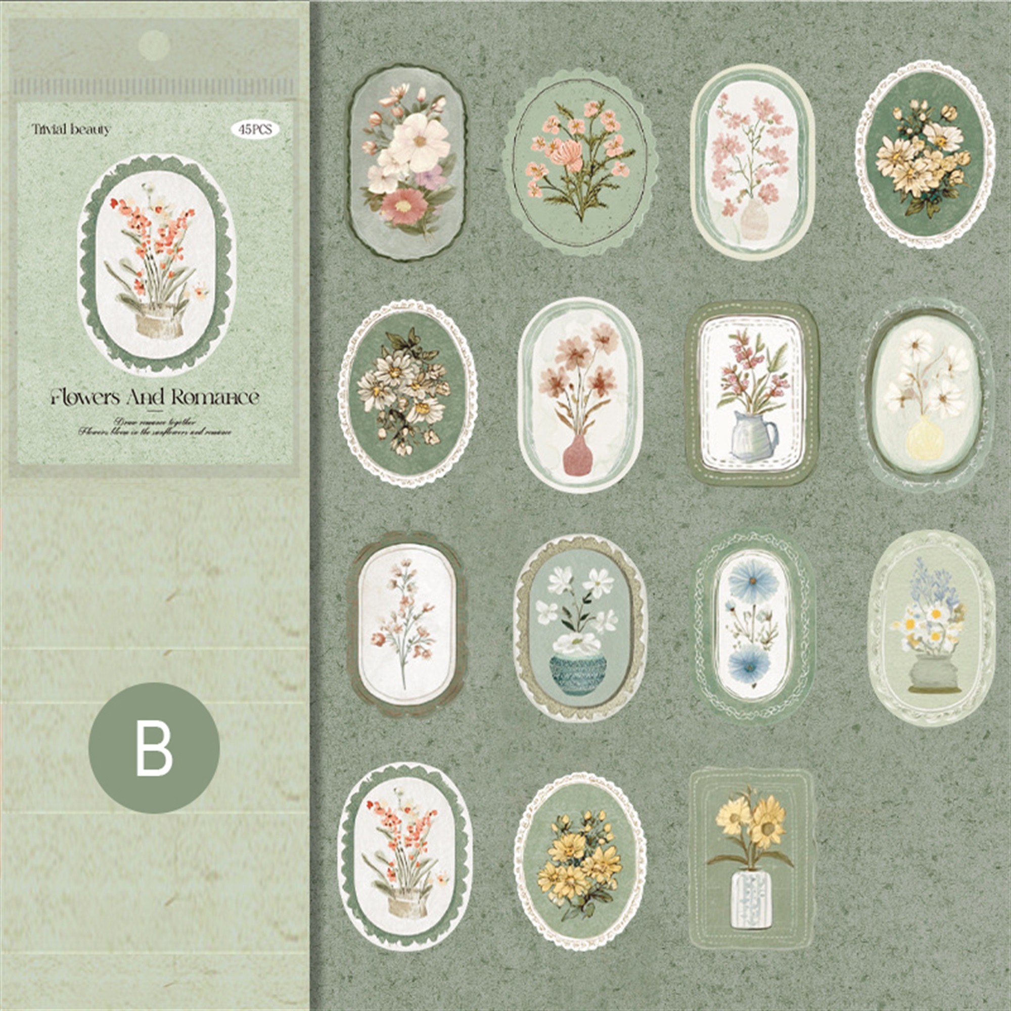 Retro Blumen Sticker Set – 45 Stück mit 15 verschiedene Motive