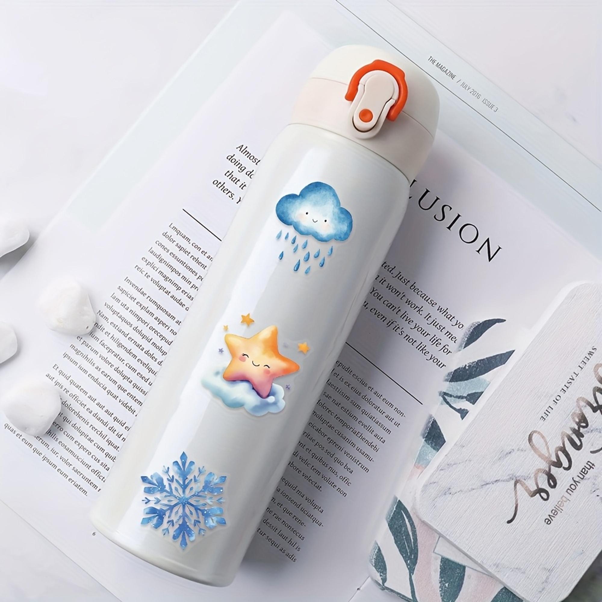 Aquarell Wetter Sticker Set – 50 transparente Aufkleber mit Himmel-Motiven