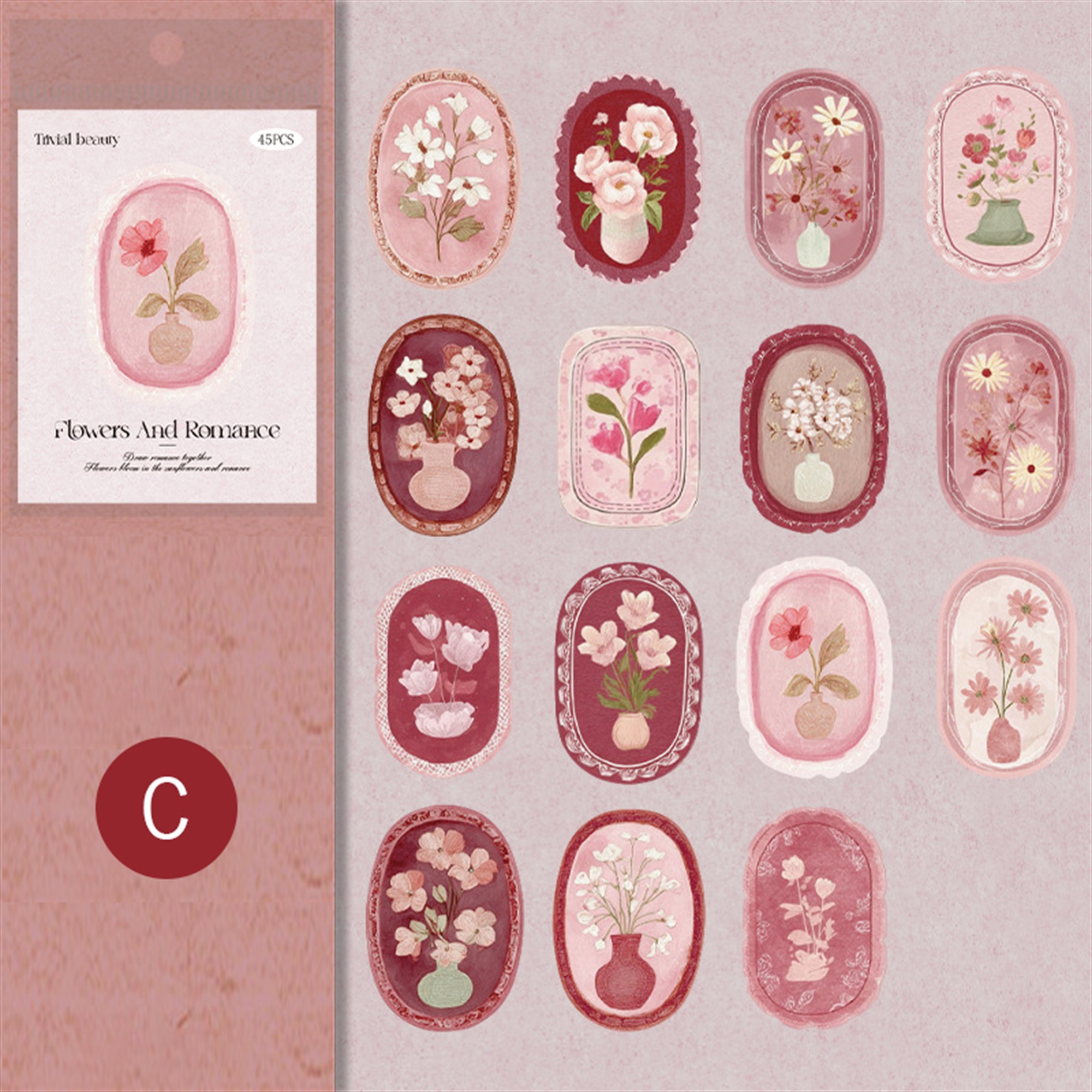 Retro Blumen Sticker Set – 45 Stück mit 15 verschiedene Motive