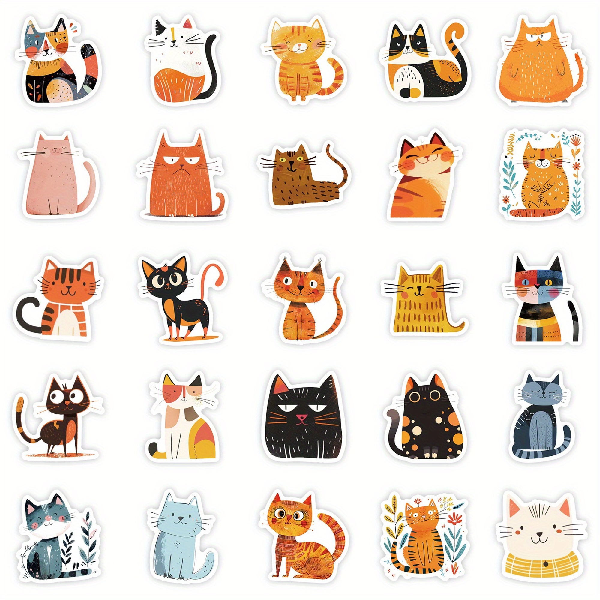 Katzen Sticker Set Papier – 50-teiliges Motiv Katzen Dekorationsset