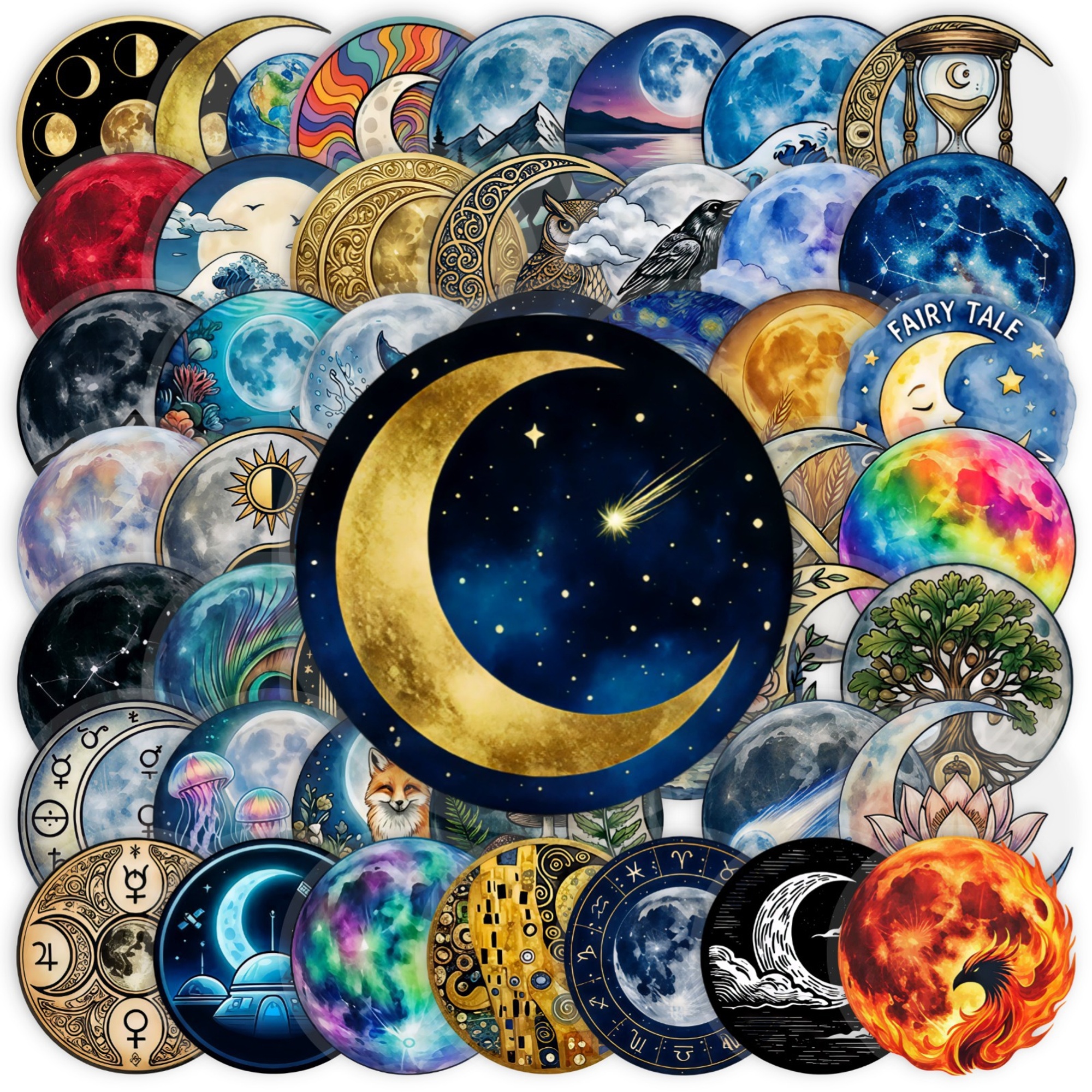 Universum Sticker Set – 50 Transparente Motive mit Natur, Sonne, Mond & Sterne