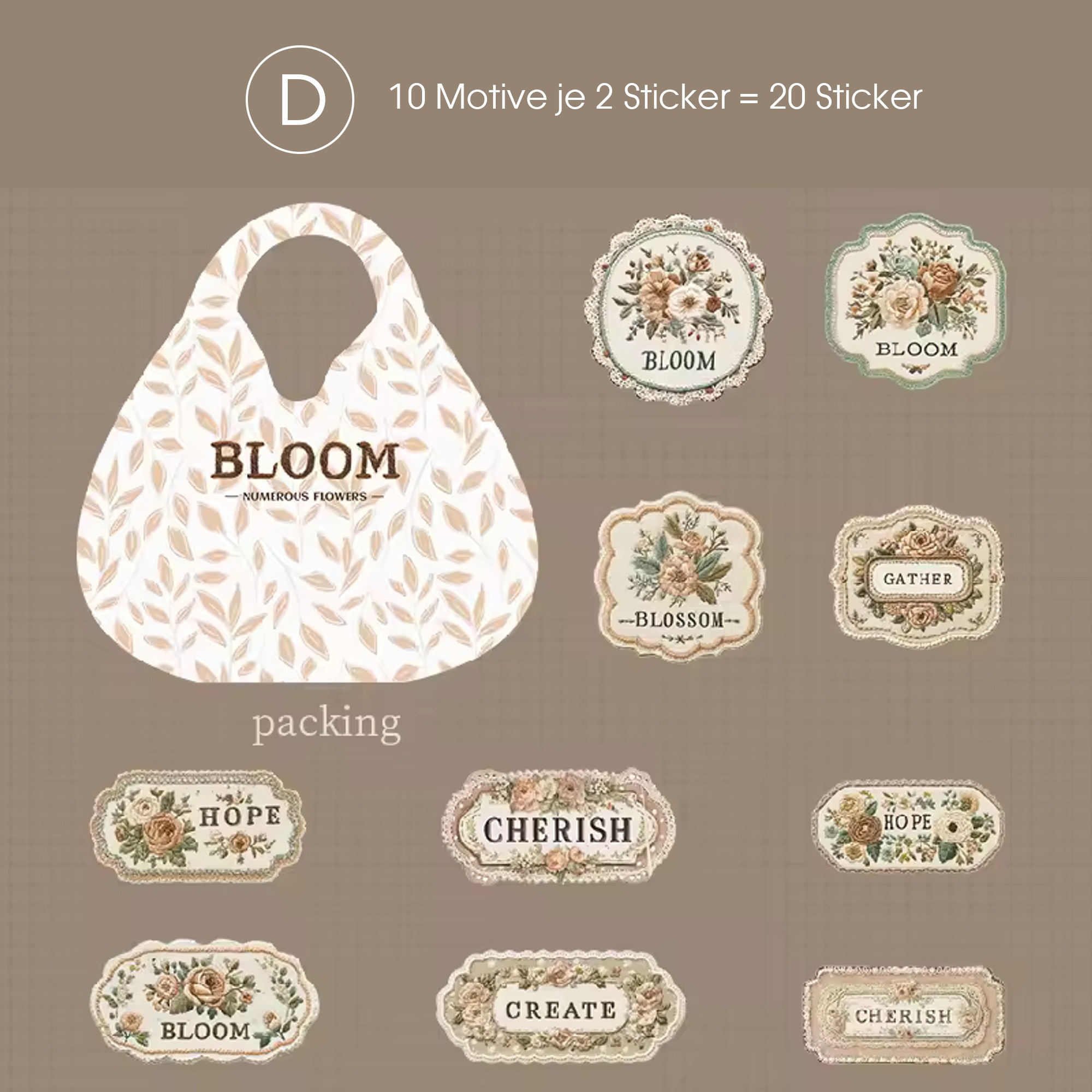 Scrapbooking Sticker Blumen 3D – 20-teiliges Retro Set mit Relief Design