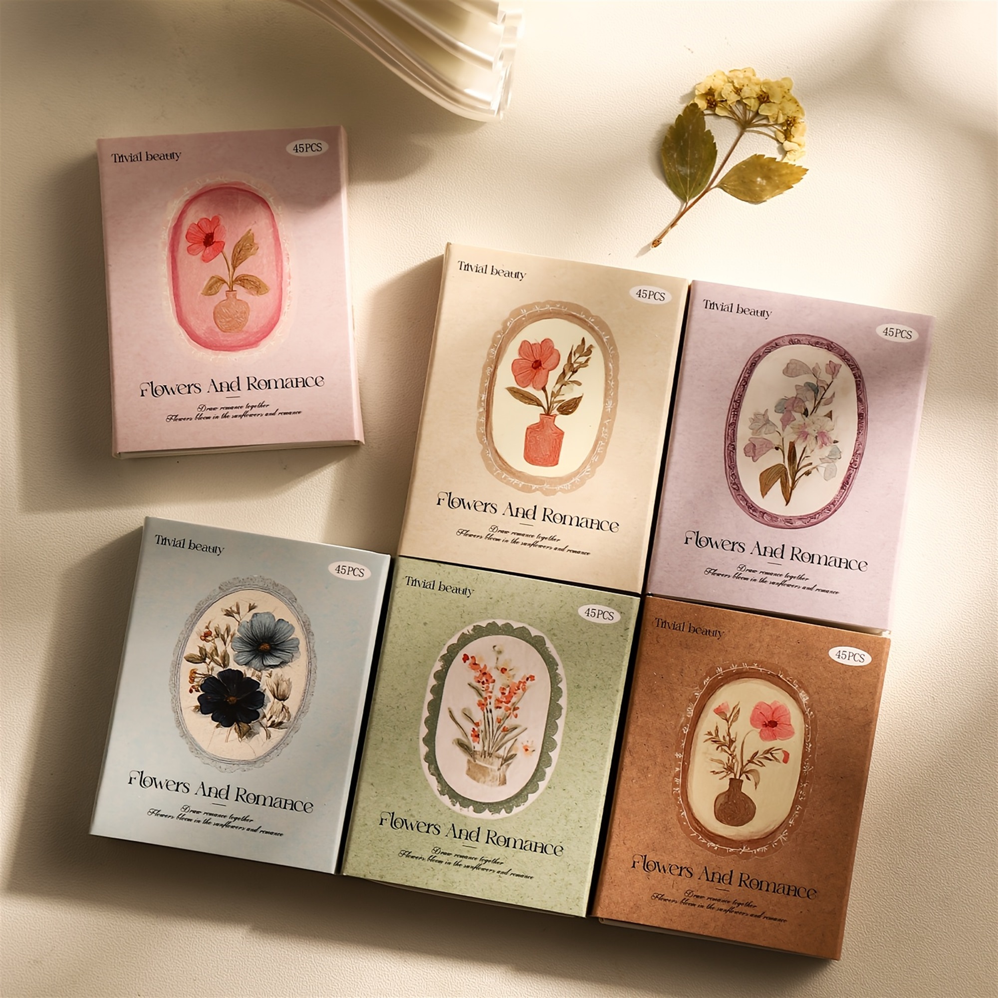 Retro Blumen Sticker Set – 45 Stück mit 15 verschiedene Motive