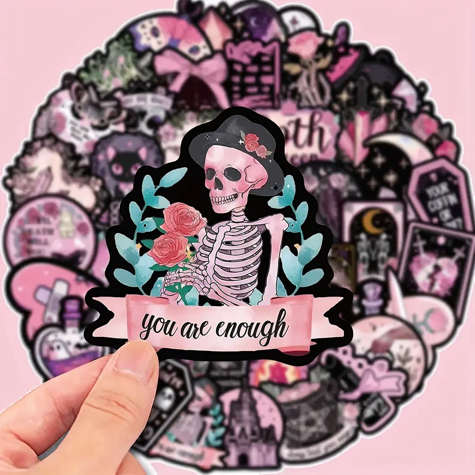 Gothic Sticker Set Schädel Rosen – 50 wasserfeste Vinylmotive