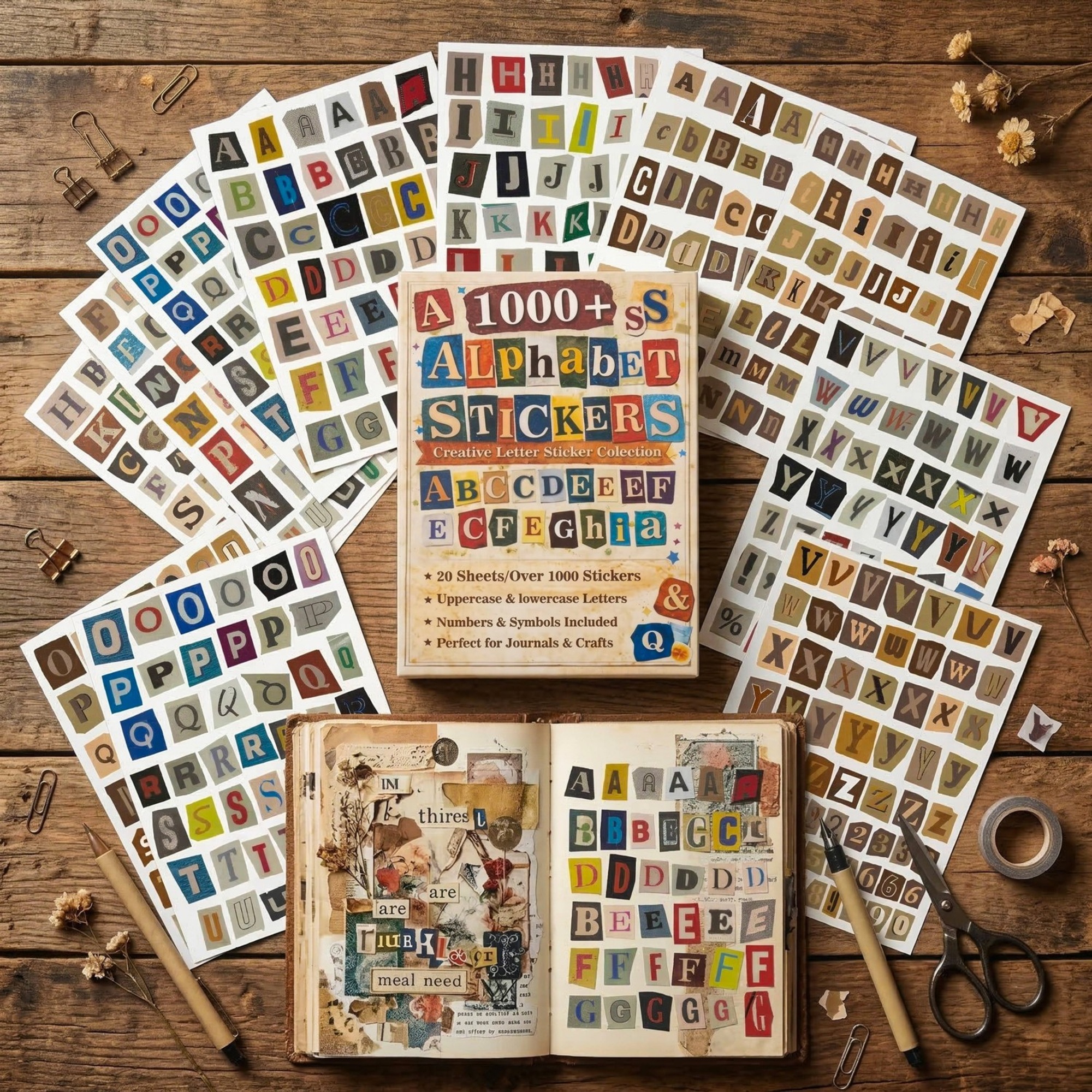 Alphabet Sticker Set für Scrapbooking – 1000 Buchstaben, Groß- und Kleinschreibung