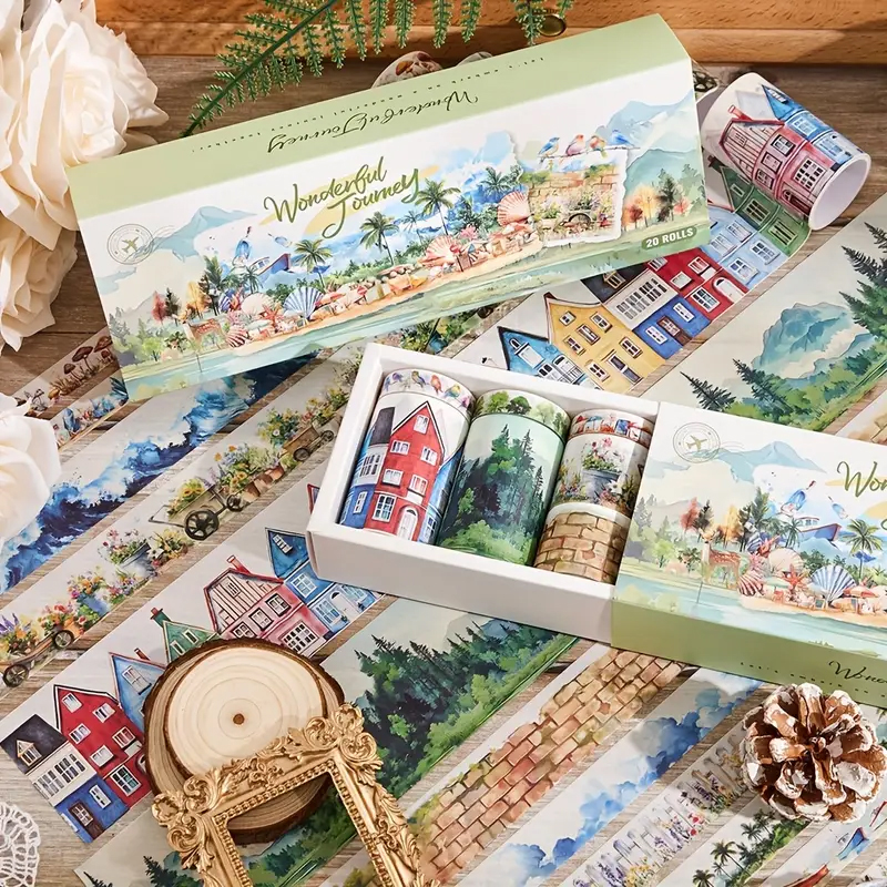 Washi Tape Set Reise Landschaft – 20 Rollen mit Papier Klebeband
