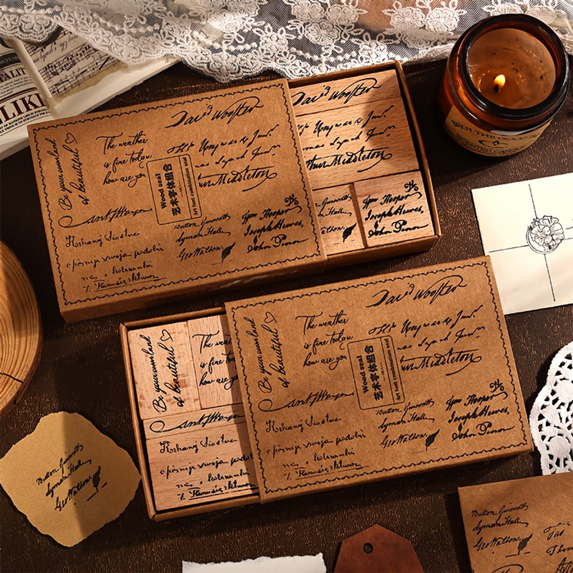 Holzstempel Set inspirierende Sprüche – 8-teilig mit Schreibschrift
