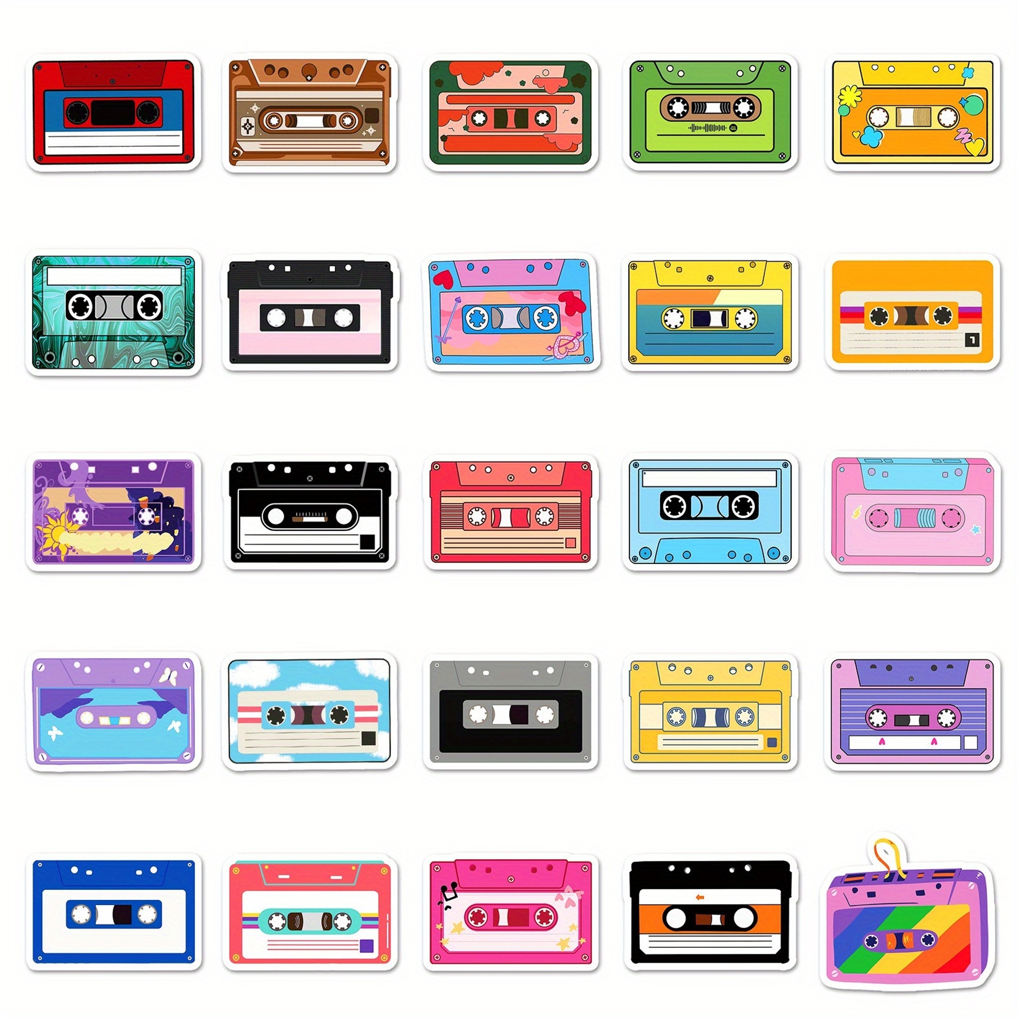 Retro Kassetten Sticker Set – 50 Papiersticker im Vintage Design