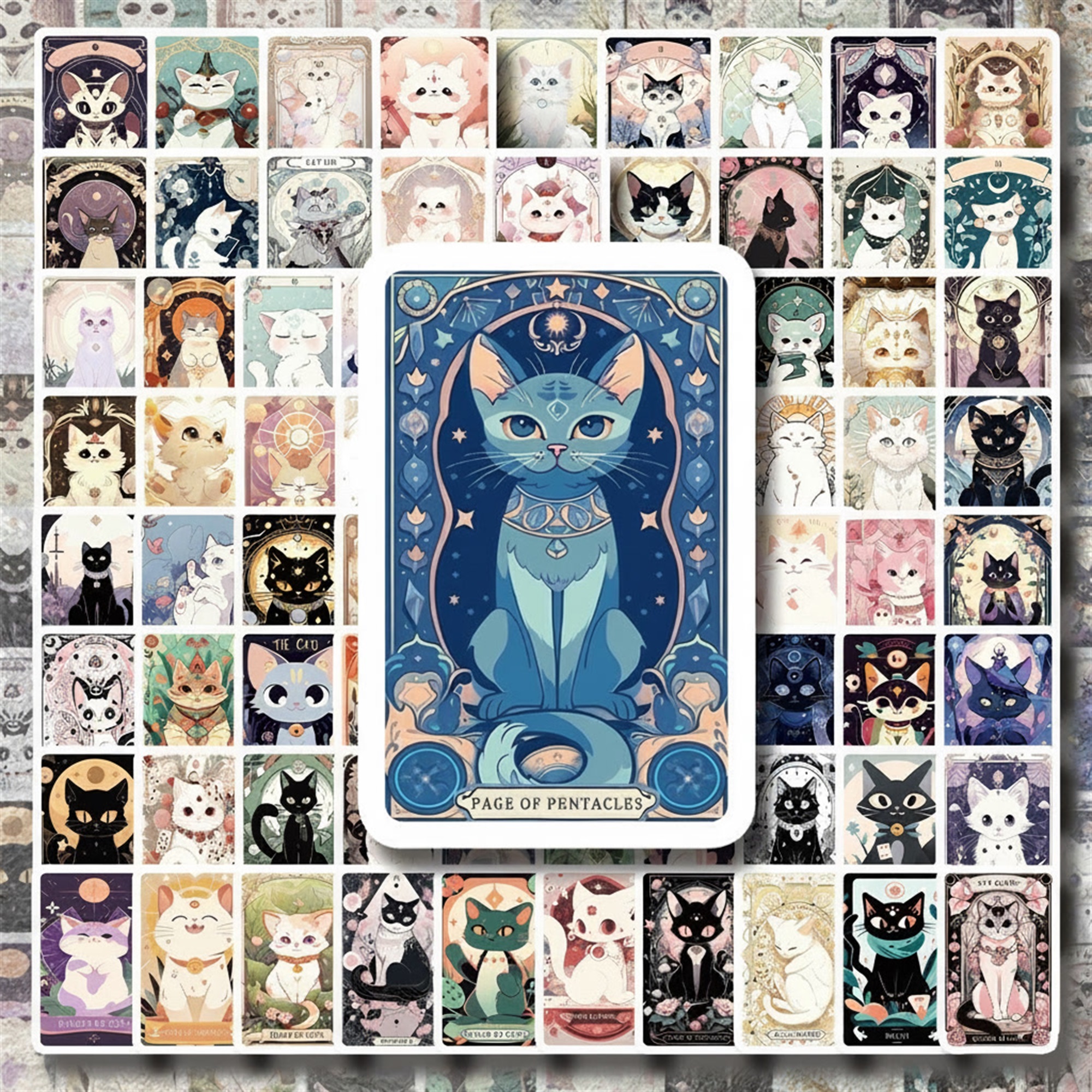 Katzen Tarot Sticker Set – 78-teiliges Motiv mit mattem Finish