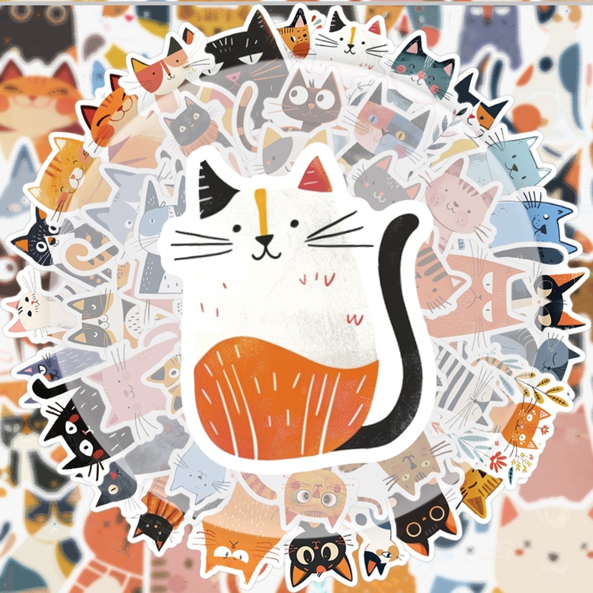 Katzen Sticker Set Papier – 50-teiliges Motiv Katzen Dekorationsset