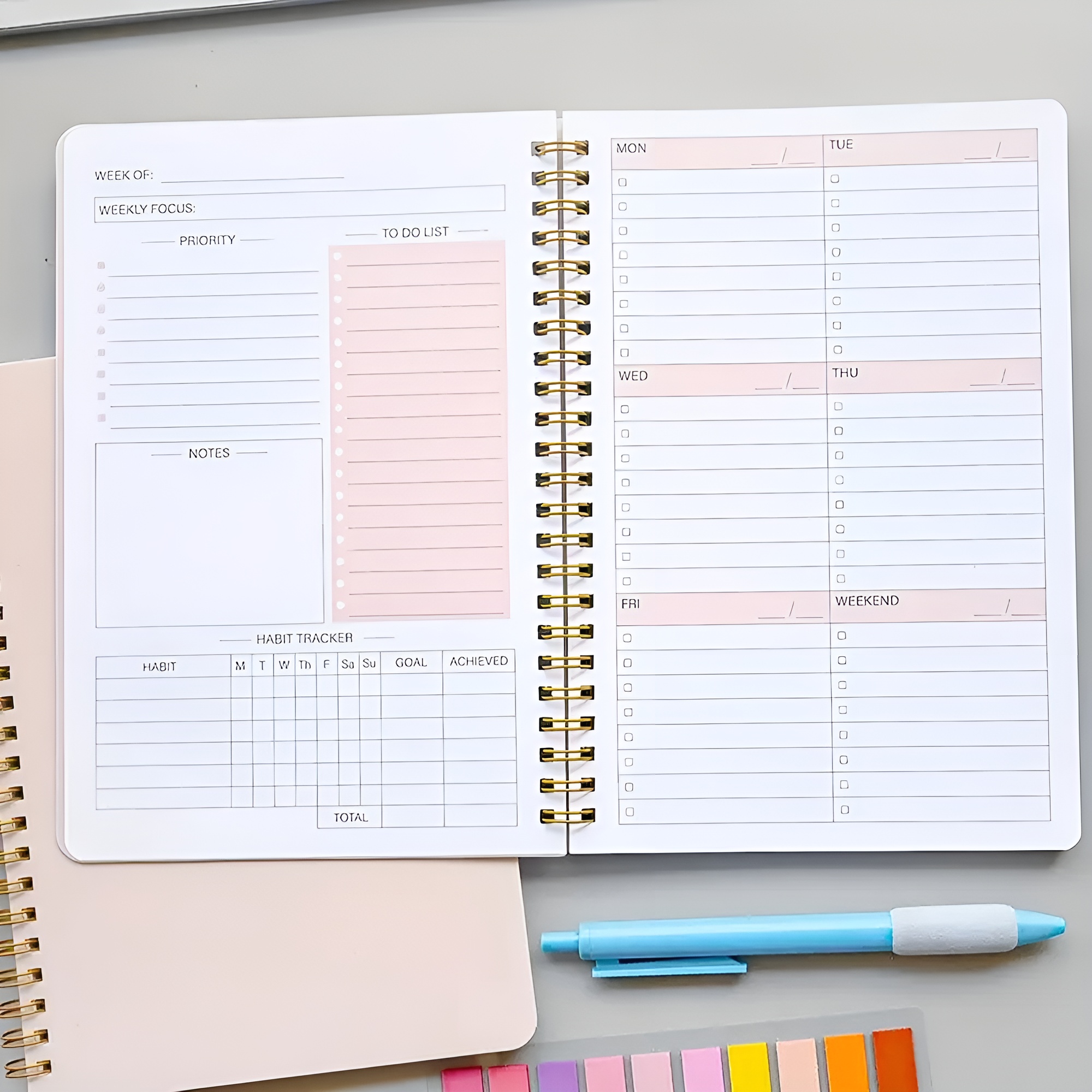 Wochenplaner A5 undatiert – 52 Blatt mit Stifthalter im minimalistischen Design