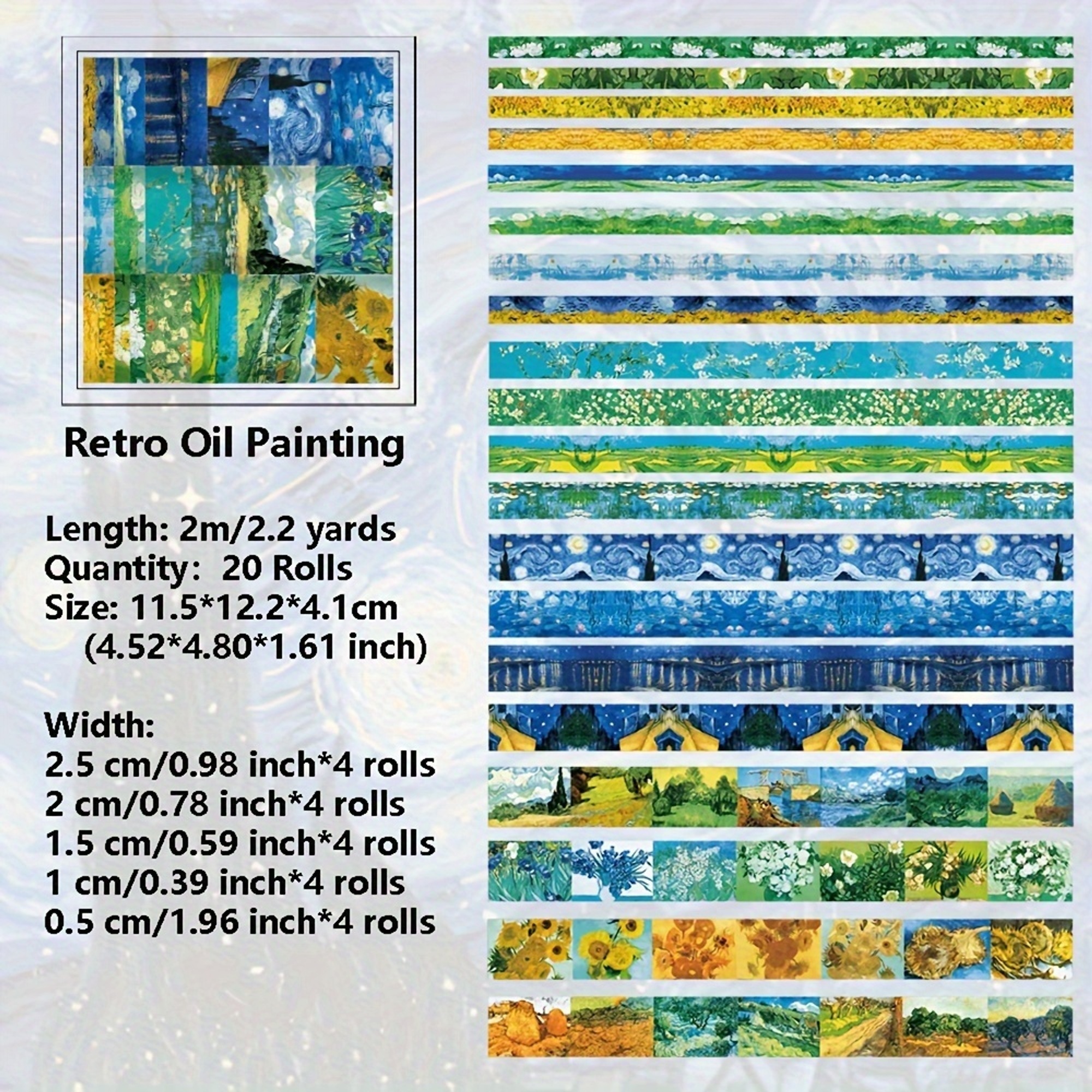 Washi Tape Set Vintage Ölmalerei – 20 Rollen mit Sternenhimmel-Motiven