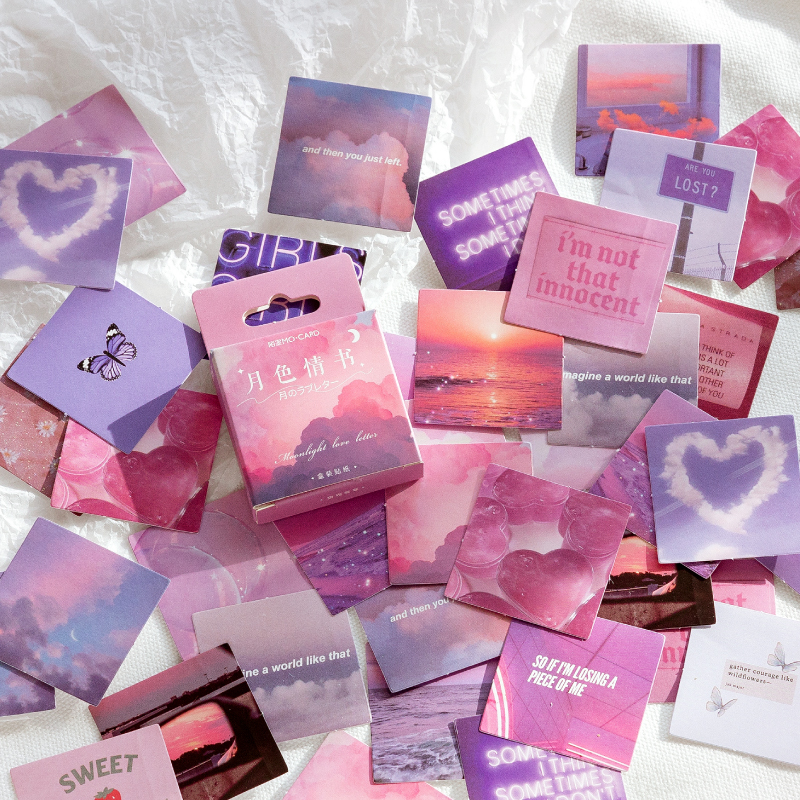 Mondlicht und Wolken Sticker, Sticker-Set "Moonlight Love Letter" mit 45 mini Stickern