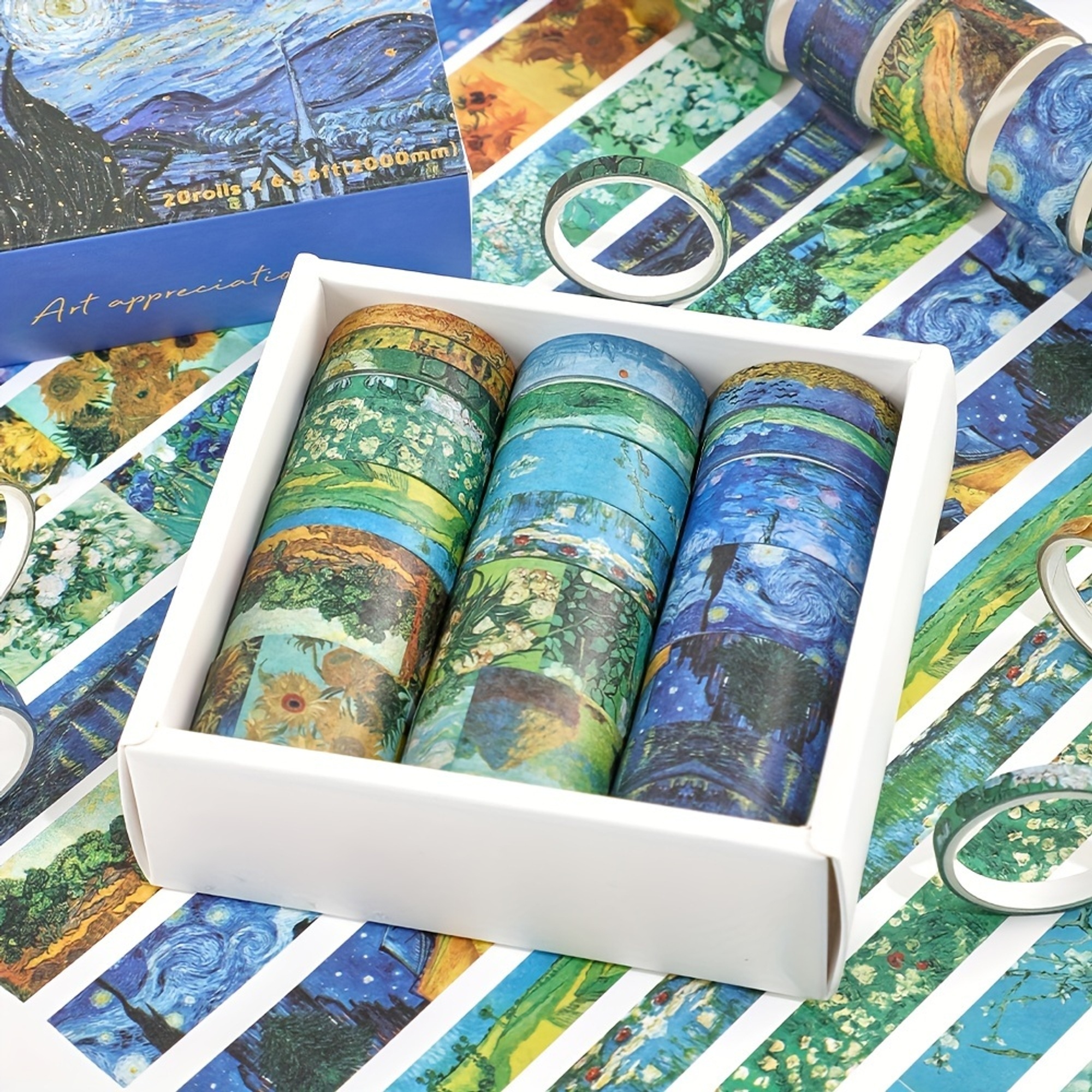 Washi Tape Set Vintage Ölmalerei – 20 Rollen mit Sternenhimmel-Motiven