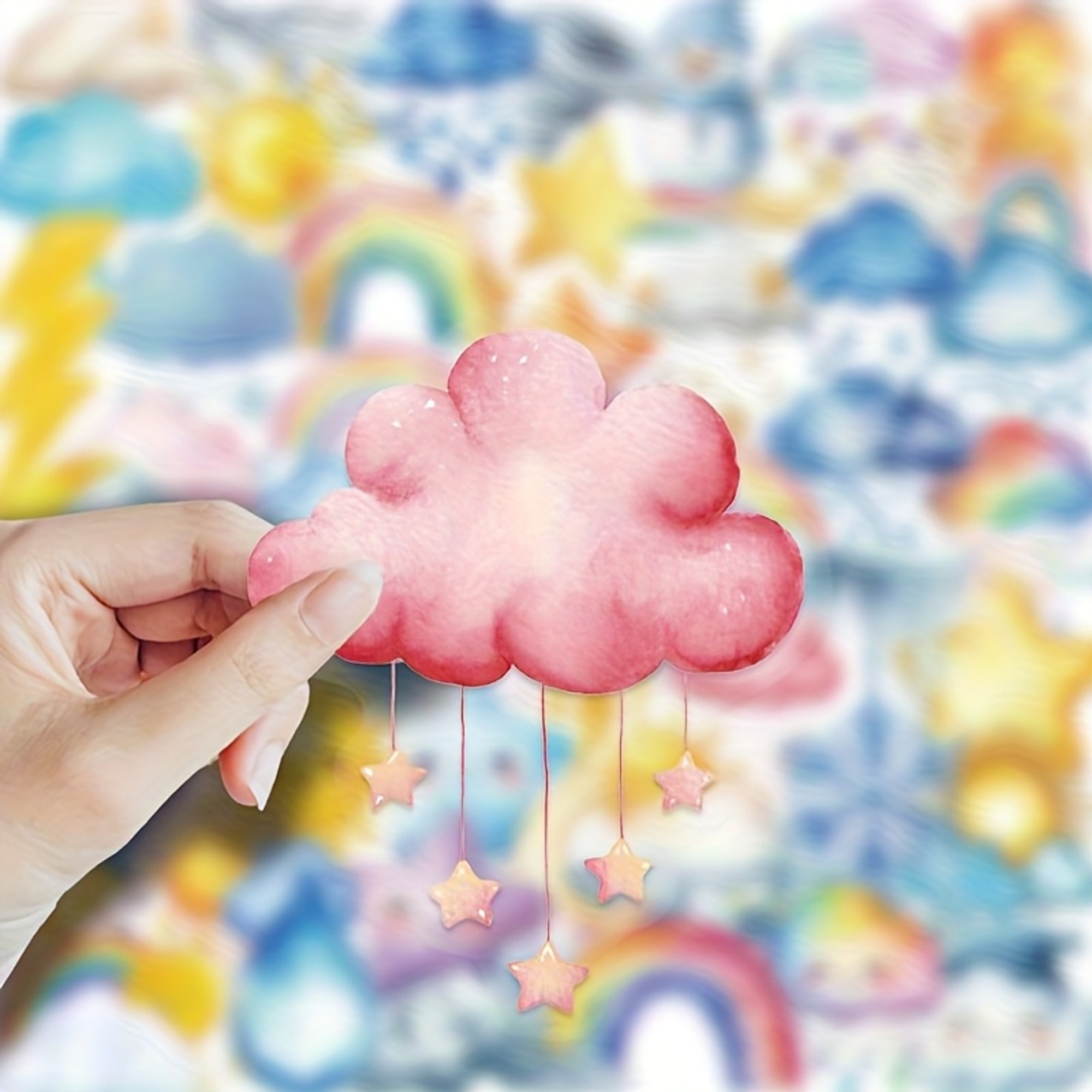 Aquarell Wetter Sticker Set – 50 transparente Aufkleber mit Himmel-Motiven