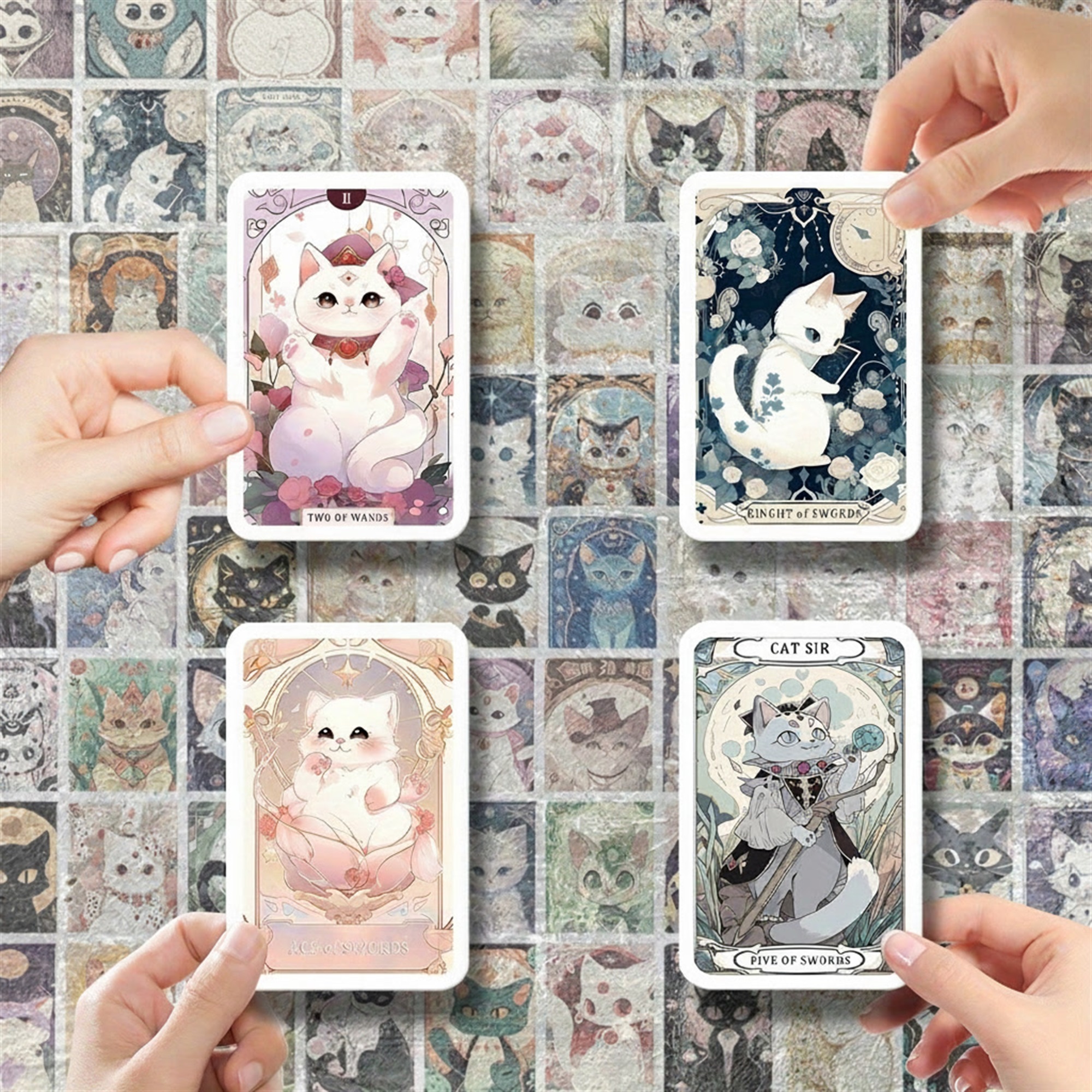 Katzen Tarot Sticker Set – 78-teiliges Motiv mit mattem Finish