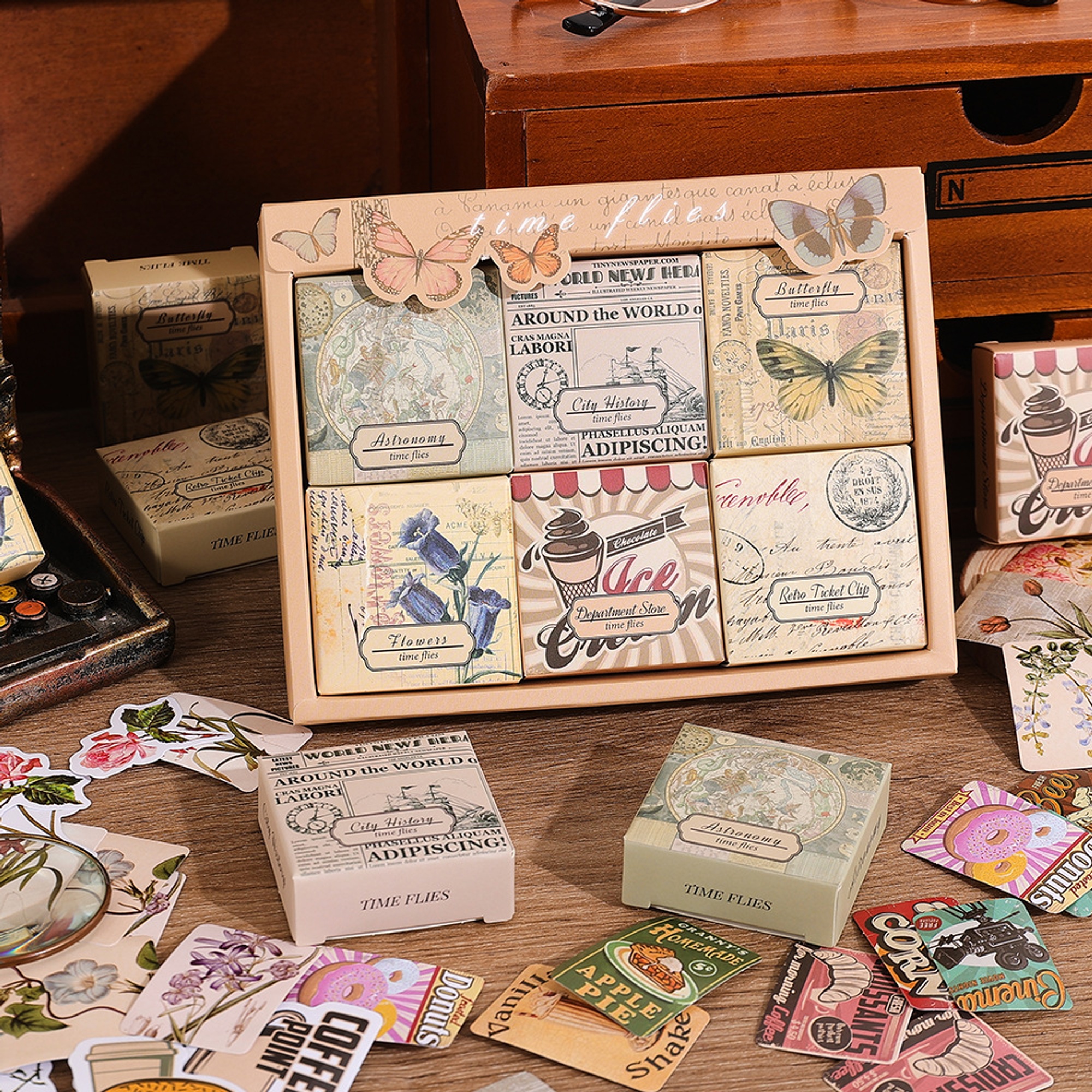 Retro Scrapbooking Sticker Set – 300 Sticker in 6 verschiedene retro Stile