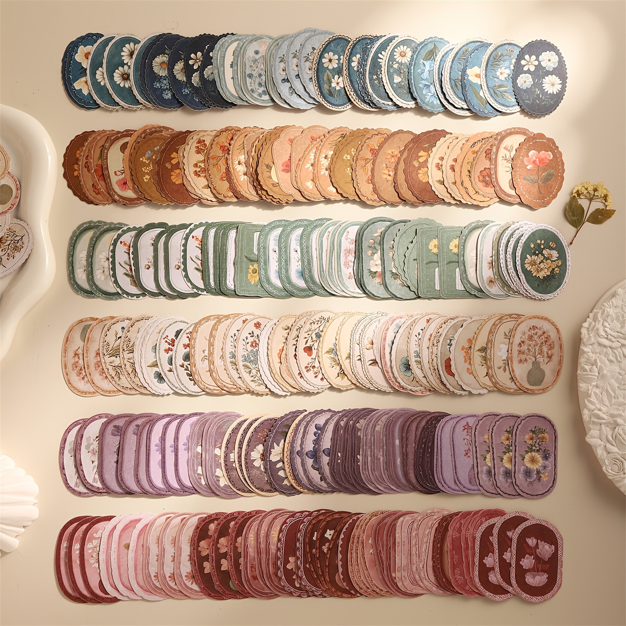 Retro Blumen Sticker Set – 45 Stück mit 15 verschiedene Motive