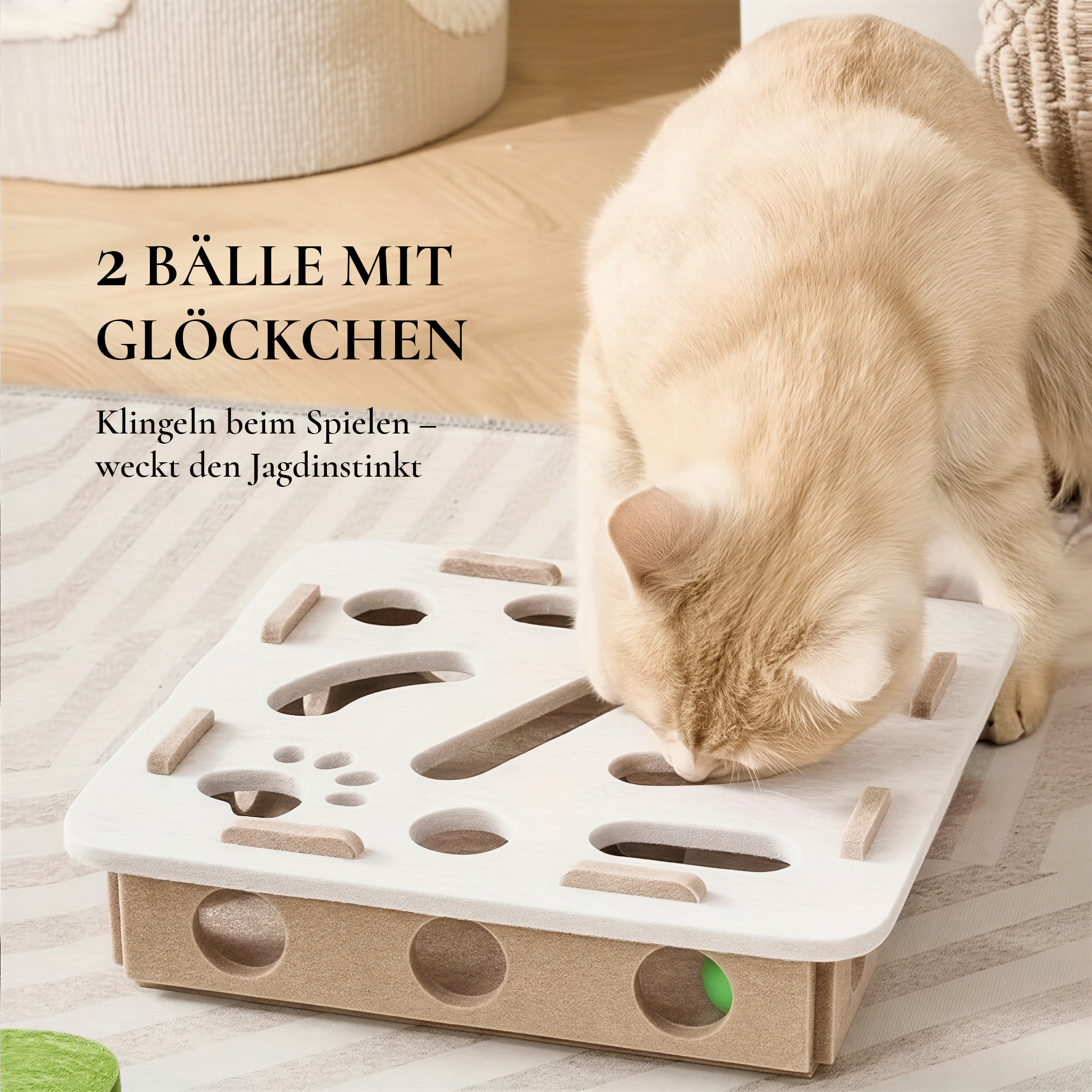 Interaktive Katzenspielbox aus Filz – Robuste Spielbox mit Glöckchenbällen
