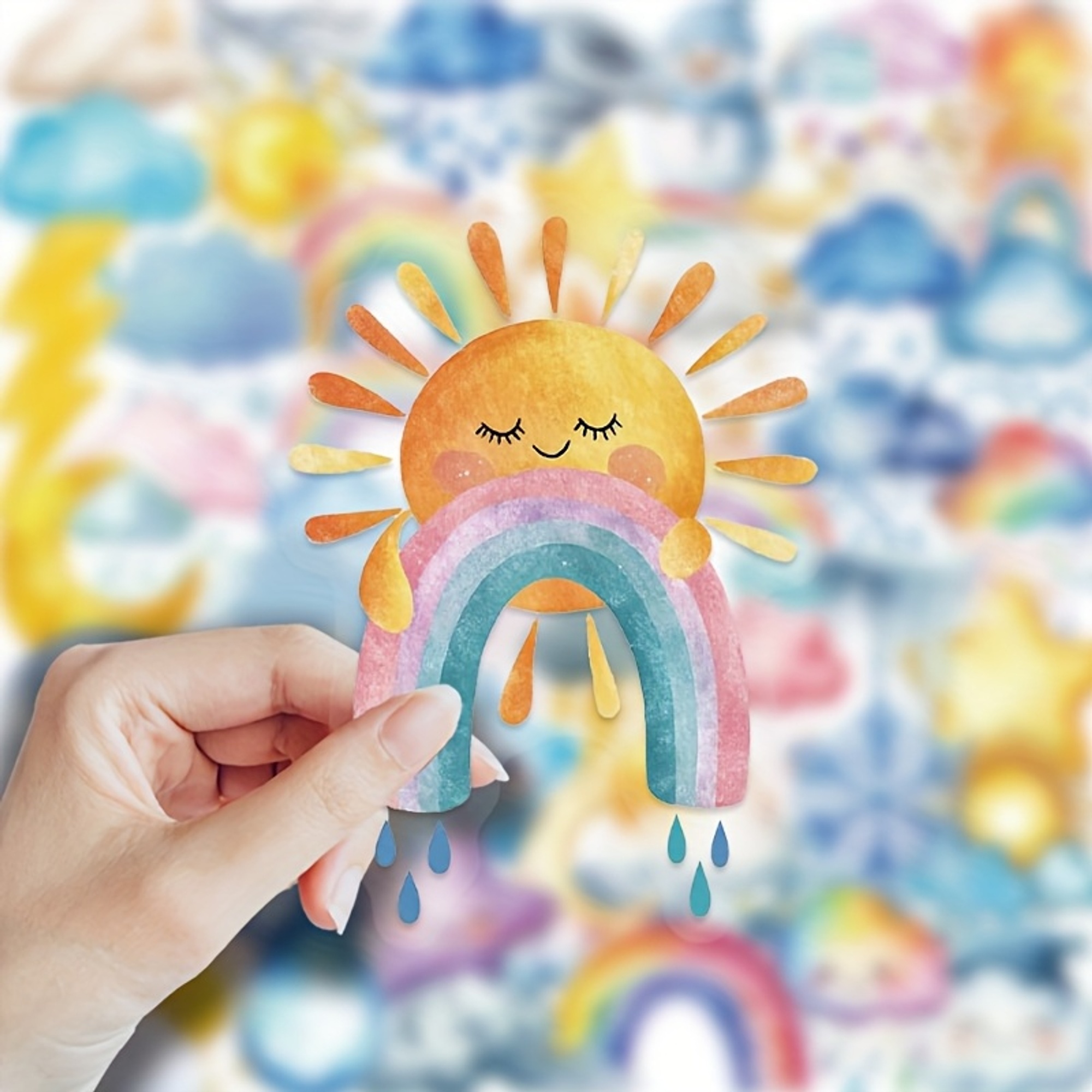 Aquarell Wetter Sticker Set – 50 transparente Aufkleber mit Himmel-Motiven