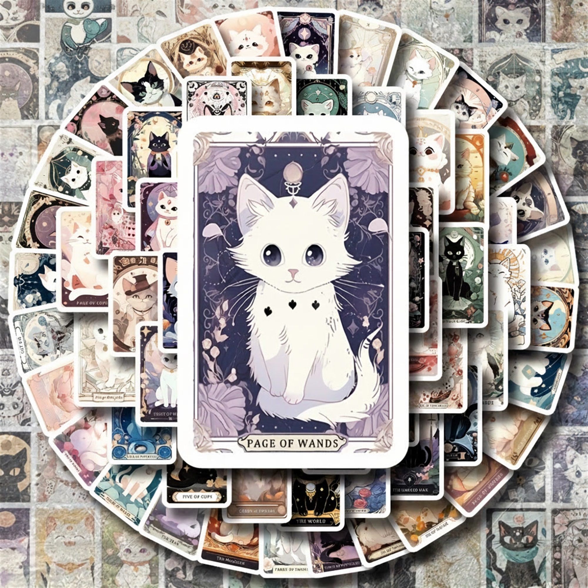 Katzen Tarot Sticker Set – 78-teiliges Motiv mit mattem Finish