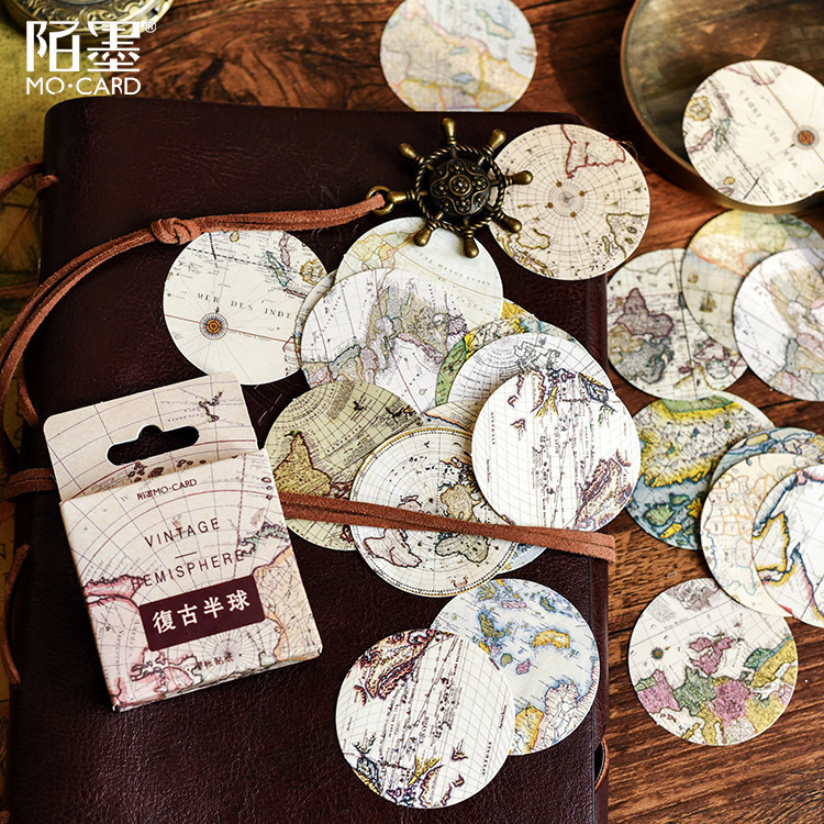 Retro Weltkarten Sticker, Sticker-Set "Vintage Hemisphere" mit 45 mini Stickern