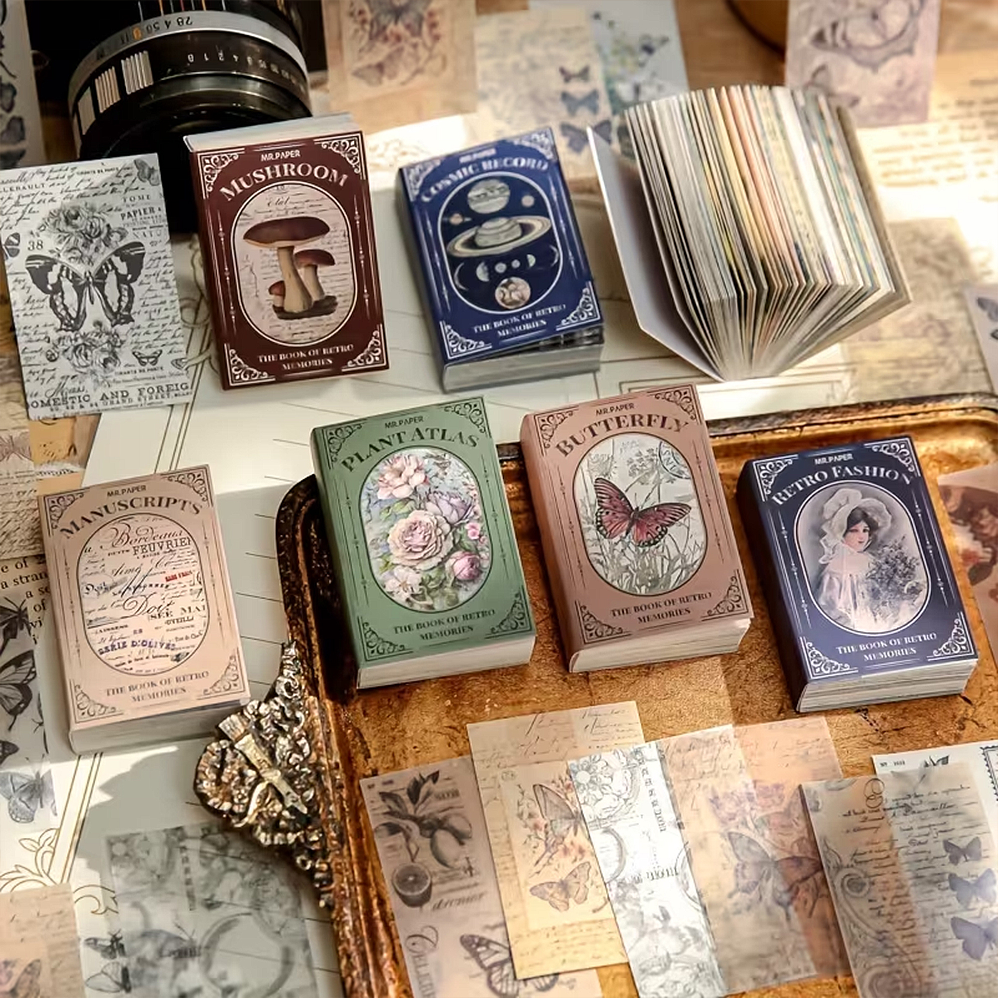 Retro Dekopapier Set – 100 Blätter mit Pflanzen- und Blumenmotiven