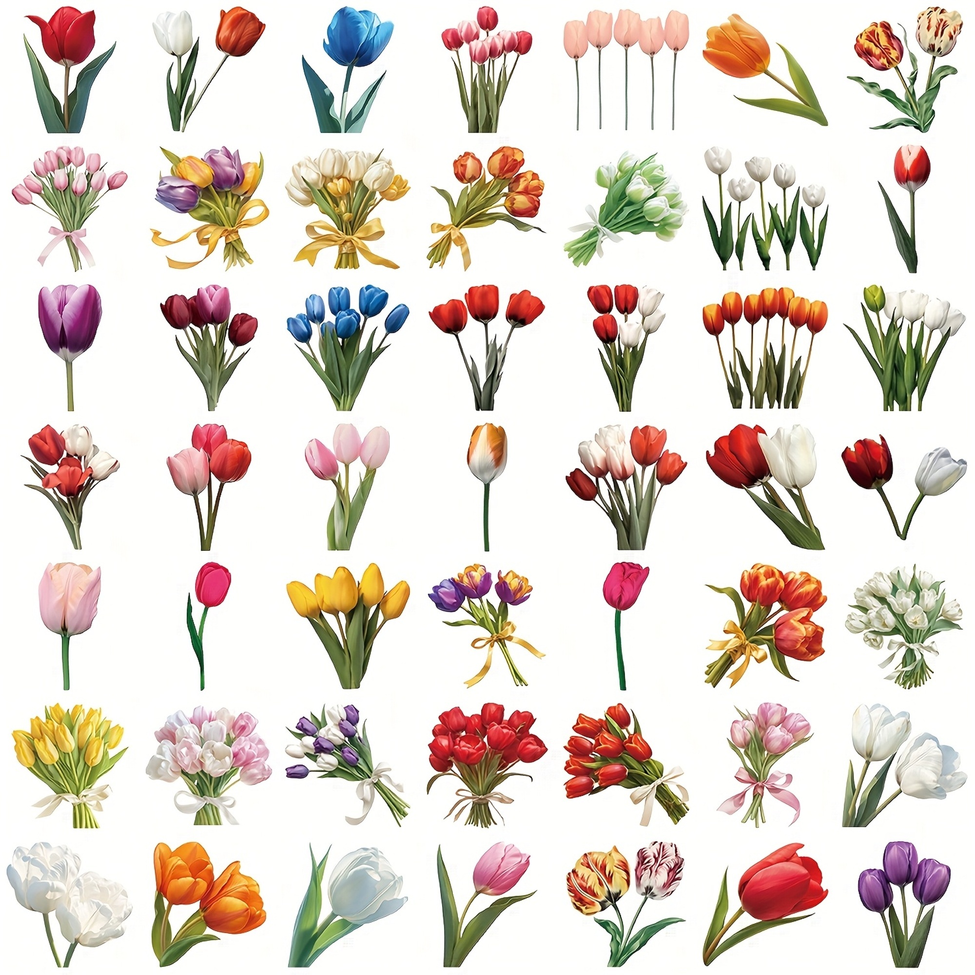 Tulpen transparente Sticker Set – 50-teiliges Bundle im floralen Design