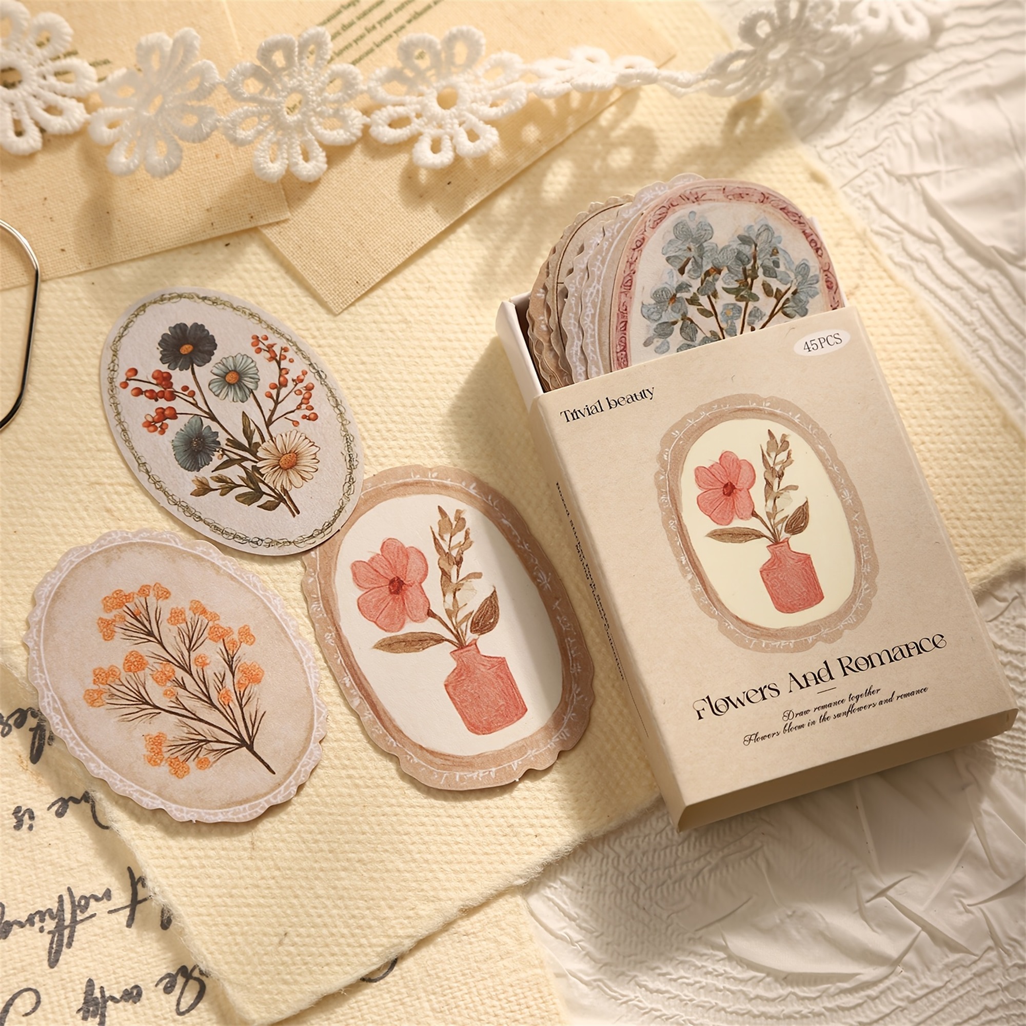 Retro Blumen Sticker Set – 45 Stück mit 15 verschiedene Motive