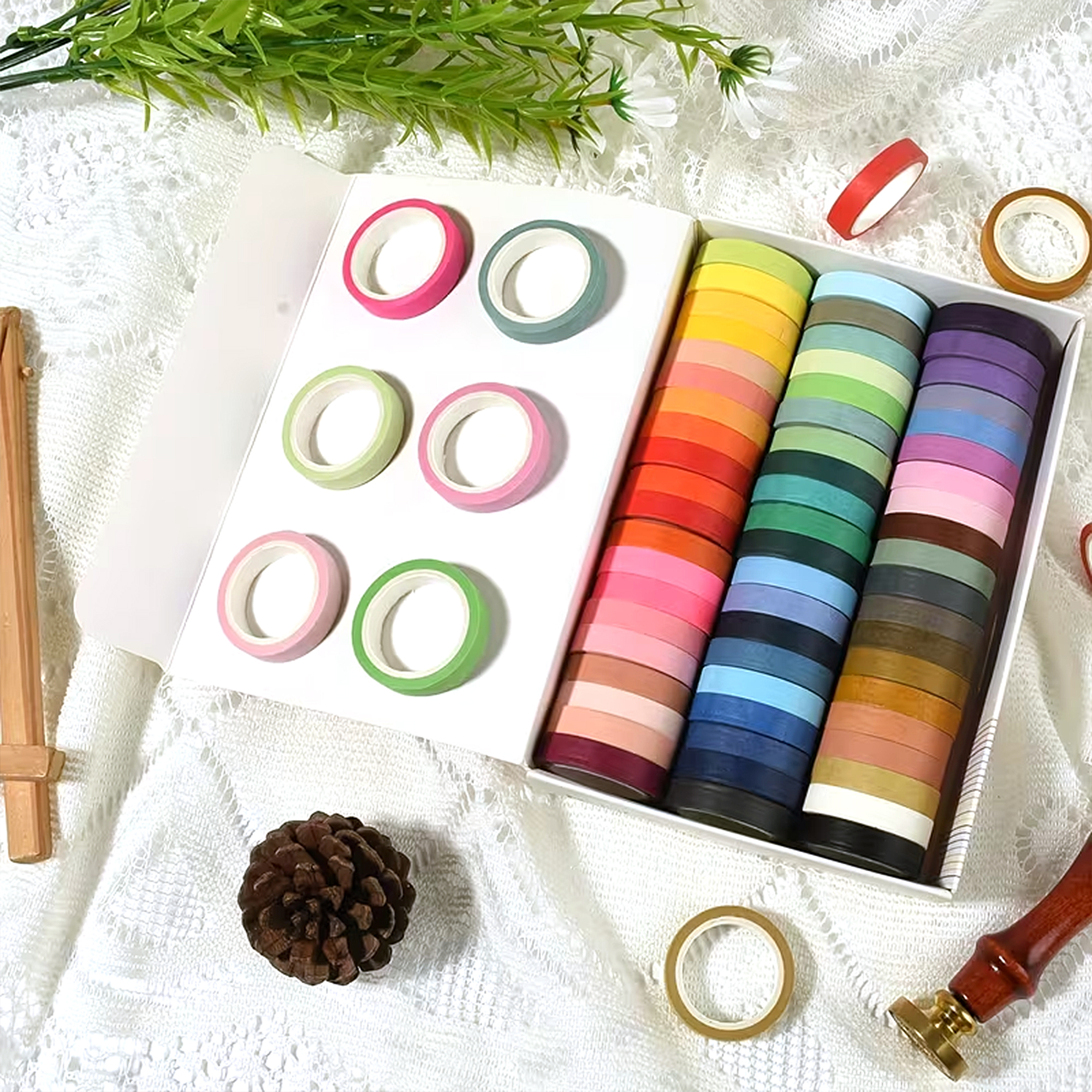 Regenbogen Washi Tape Set – 60 Rollen aus Washi-Papier in Regenbogenfarben