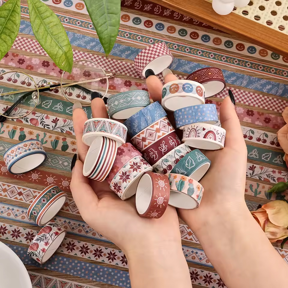 Boho Washi-Tape Set – 20 Rollen im kreativen Papierdesign