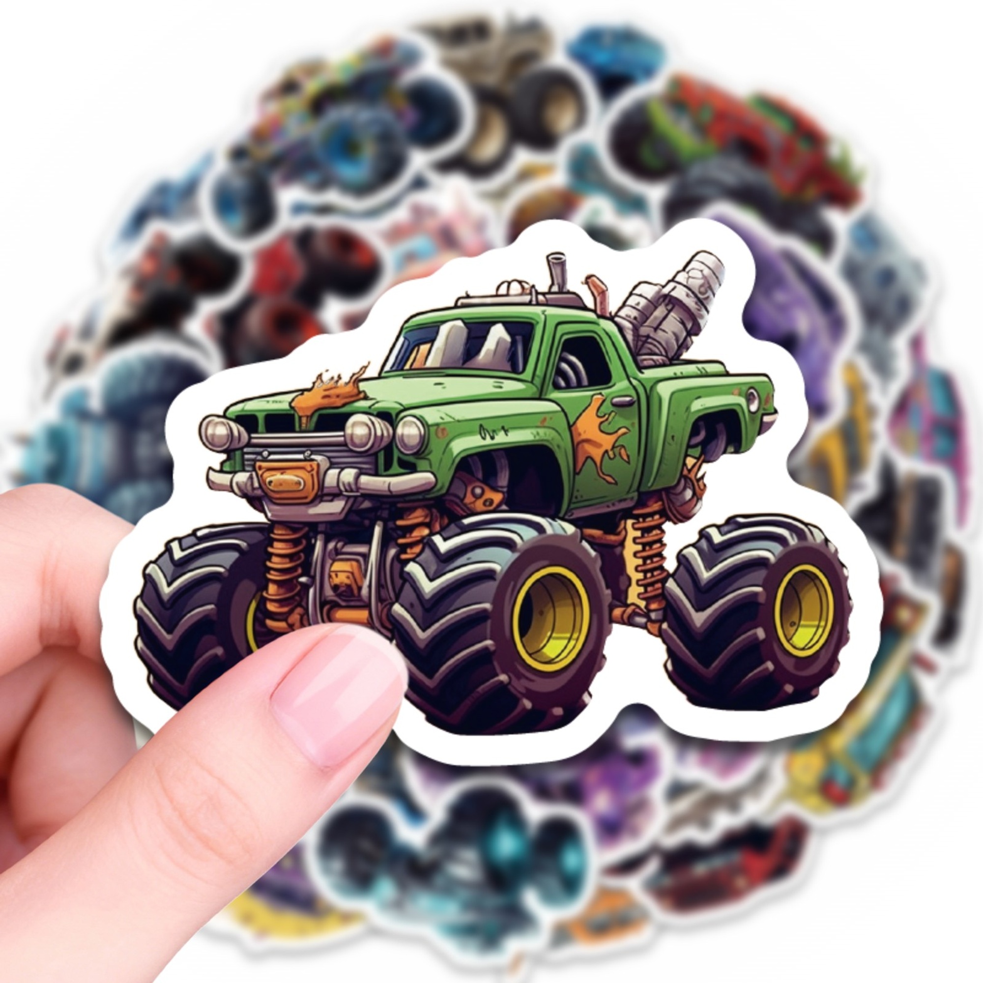 Monster Truck Sticker Set – 50 Papieraufkleber mit coolen Motiven
