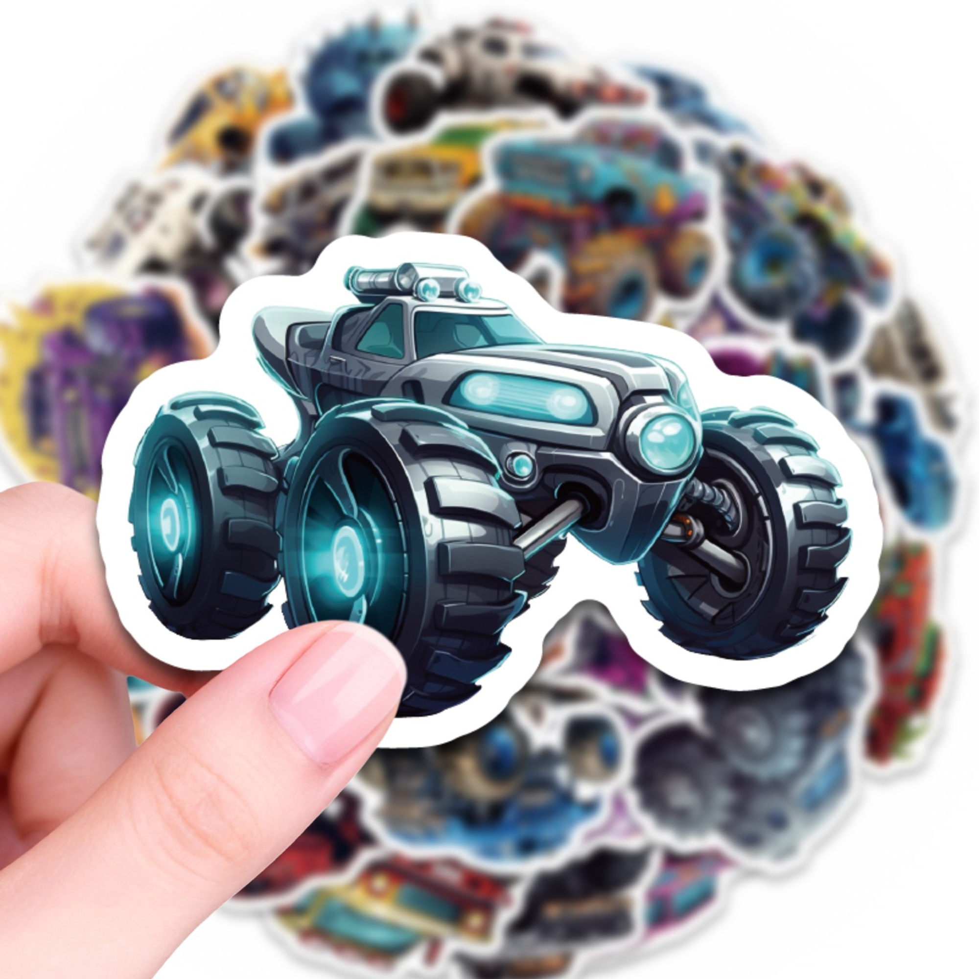 Monster Truck Sticker Set – 50 Papieraufkleber mit coolen Motiven