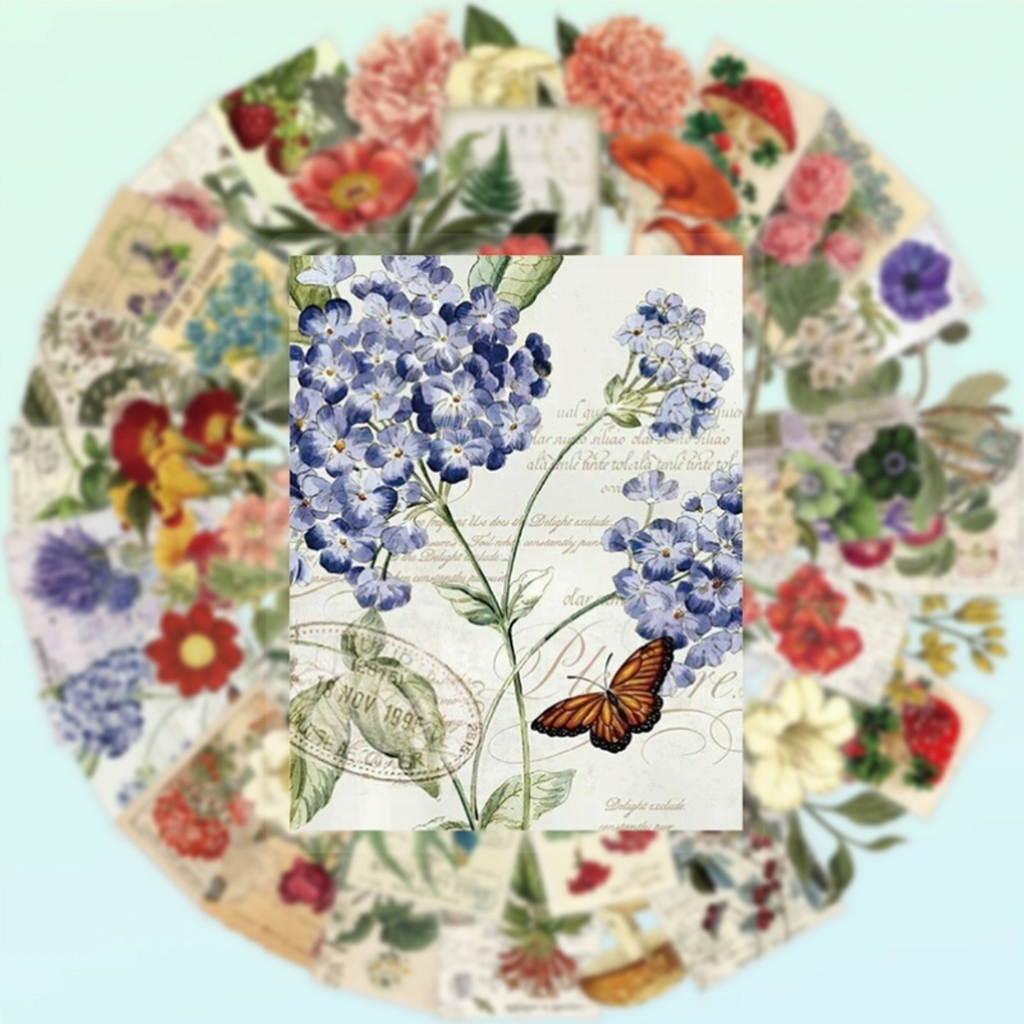 Botanische Pflanzen Sticker Set – 50 Aufkleber aus PET/PVC mit Blumen- und Pflanzenmotiven