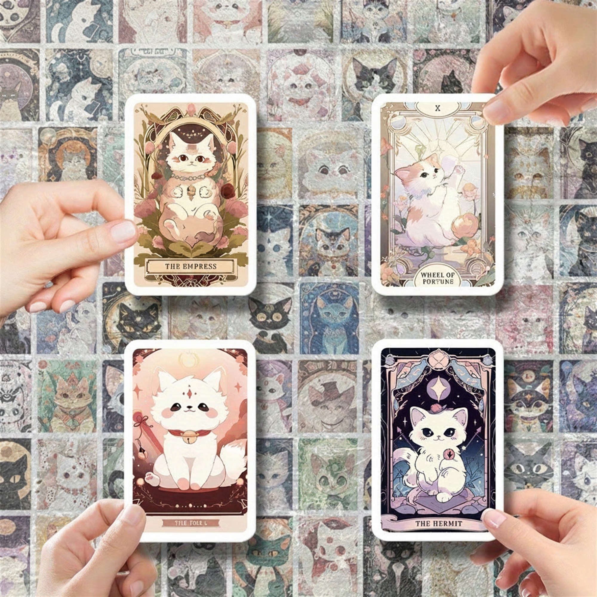 Katzen Tarot Sticker Set – 78-teiliges Motiv mit mattem Finish