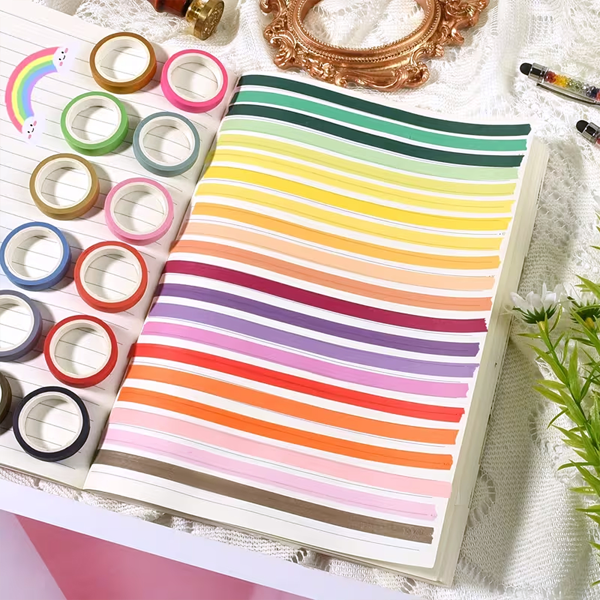 Regenbogen Washi Tape Set – 60 Rollen aus Washi-Papier in Regenbogenfarben