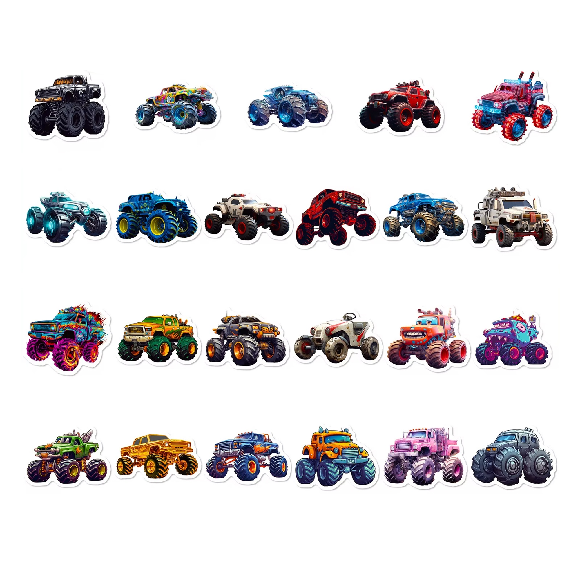 Monster Truck Sticker Set – 50 Papieraufkleber mit coolen Motiven