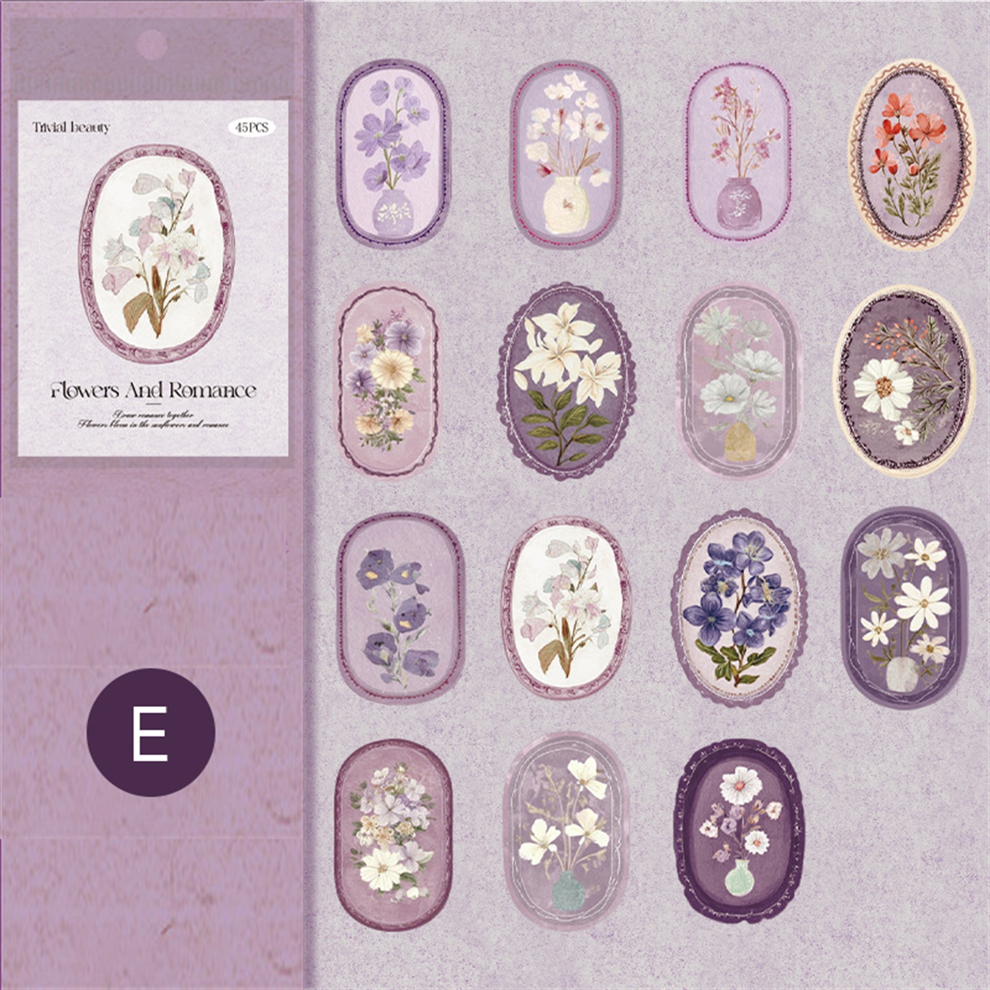 Retro Blumen Sticker Set – 45 Stück mit 15 verschiedene Motive