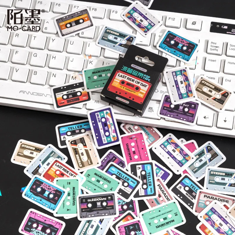 Retro Kassetten Sticker, Sticker-Set "Retro Pop Tape" mit 45 mini Stickern