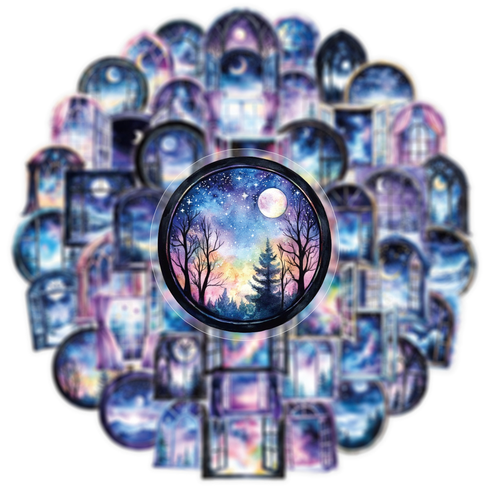 Nachthimmel Fenster Aufkleber Set – 50 Sticker mit Sonne, Mond und Sternen