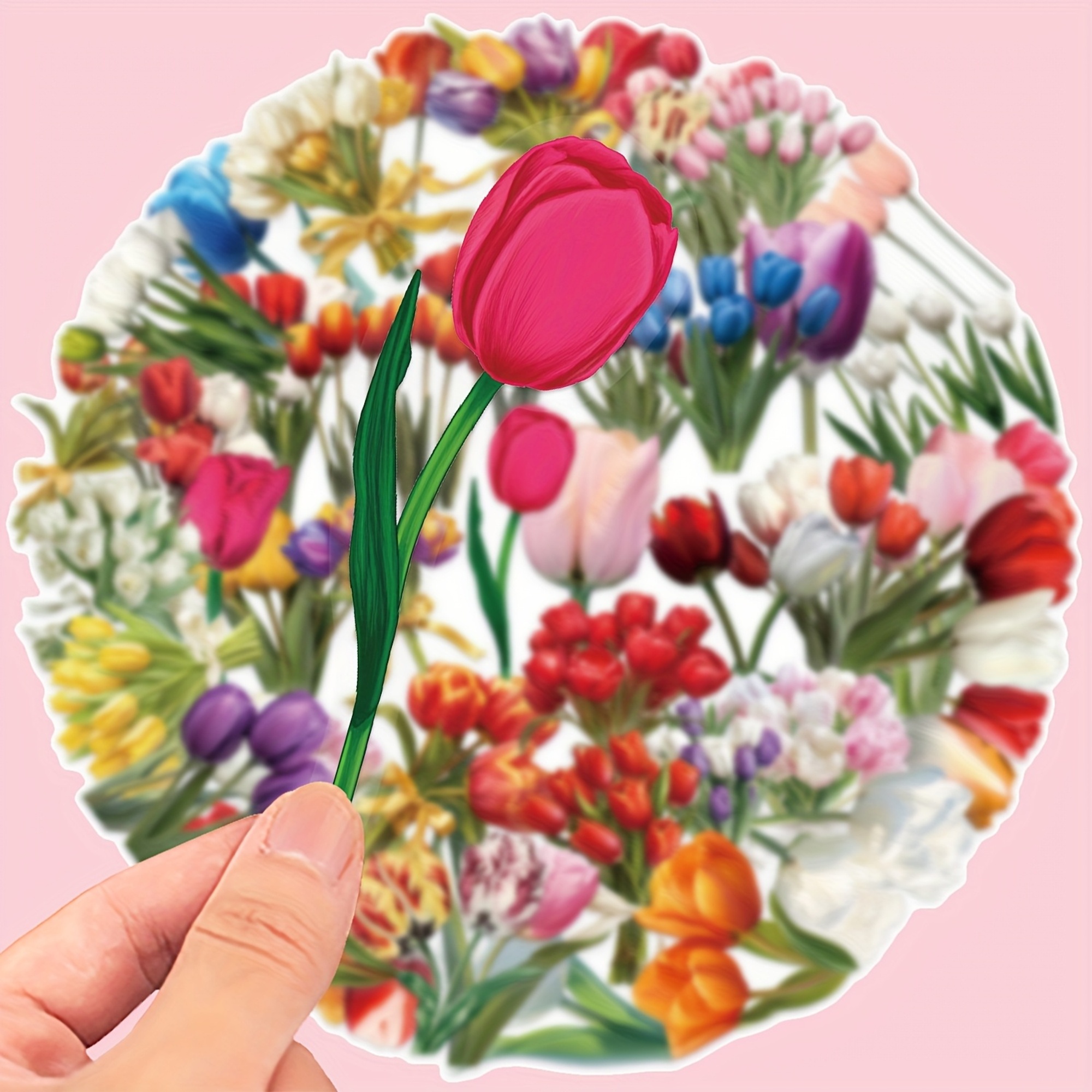 Tulpen transparente Sticker Set – 50-teiliges Bundle im floralen Design