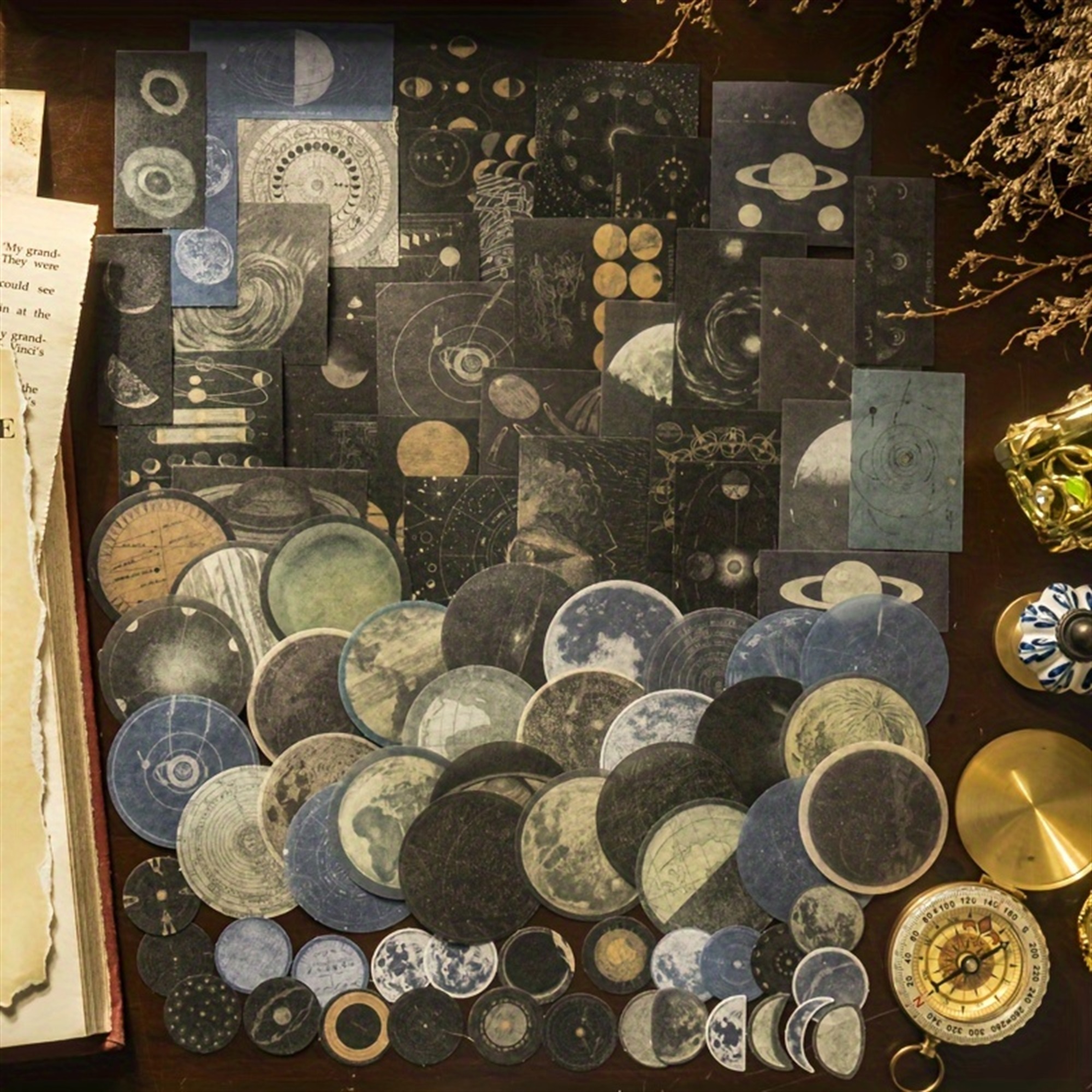 Retro Mond Scrapbook Aufkleber Set – 100-teiliges Vintage-Dekor