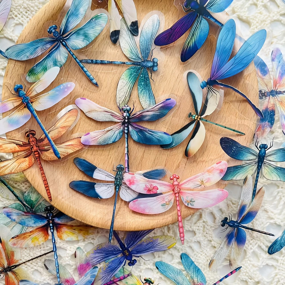Libellen Aufkleber Set – 50 transparente PET-Motive, 4–5 cm