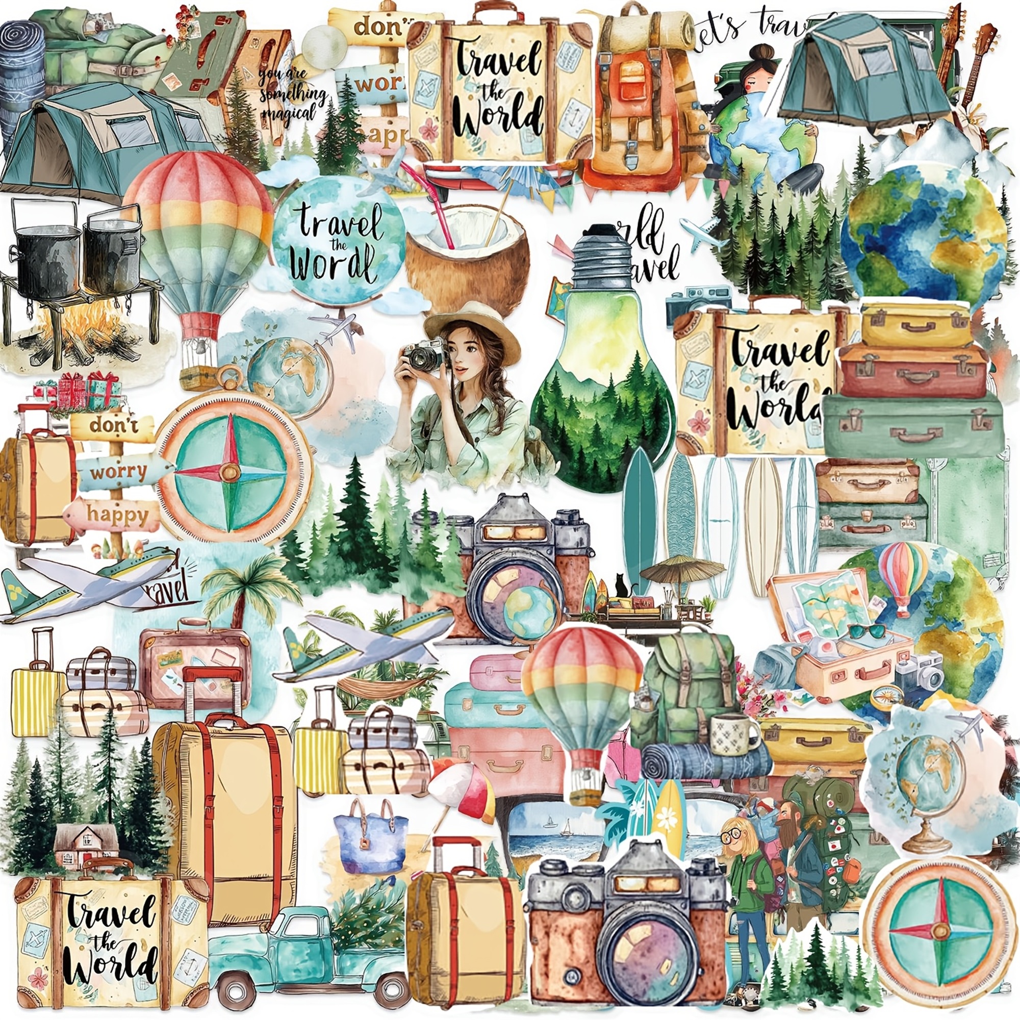 Reise Abenteuer Aufkleber Set – 50 Outdoor Cartoon Fahrzeug-Sticker aus PET/PVC