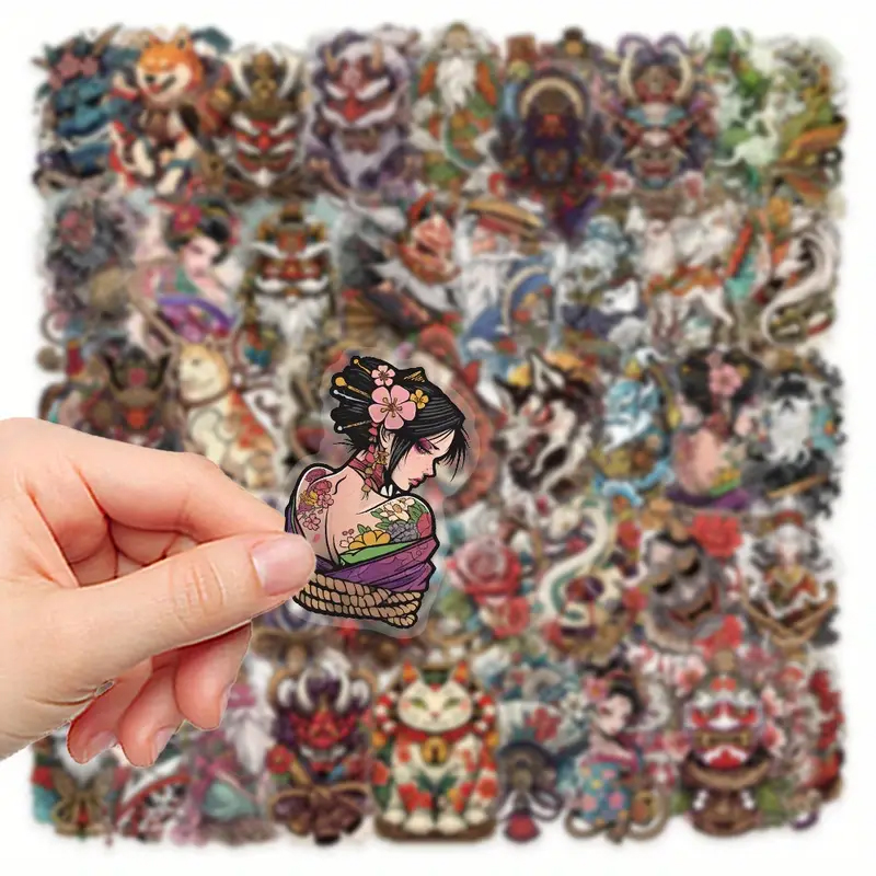 japanische Tattoo Sticker Set – 50 PET Sticker transparent & wasserfest
