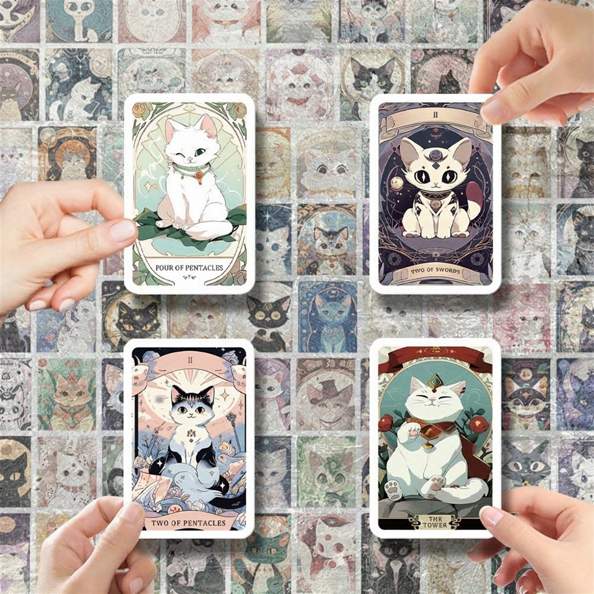 Katzen Tarot Sticker Set – 78-teiliges Motiv mit mattem Finish