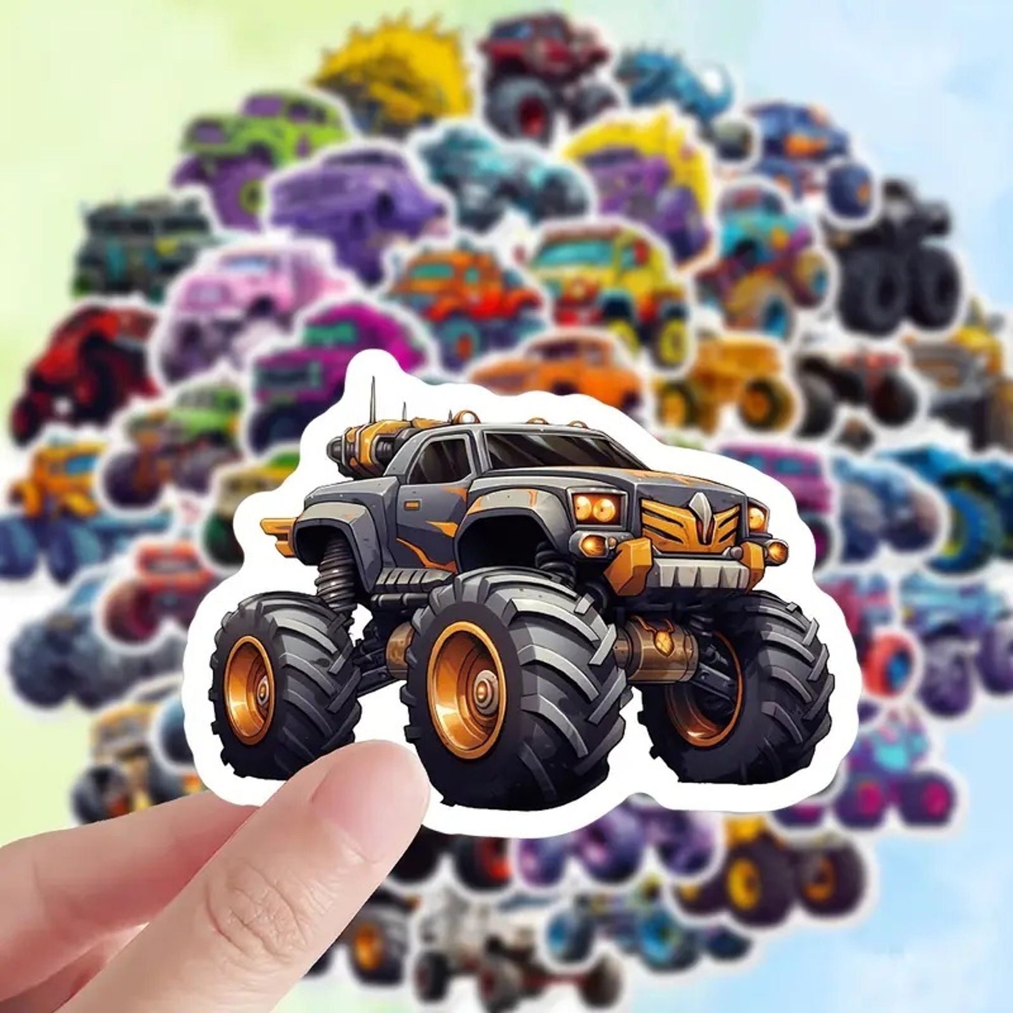 Monster Truck Sticker Set – 50 Papieraufkleber mit coolen Motiven