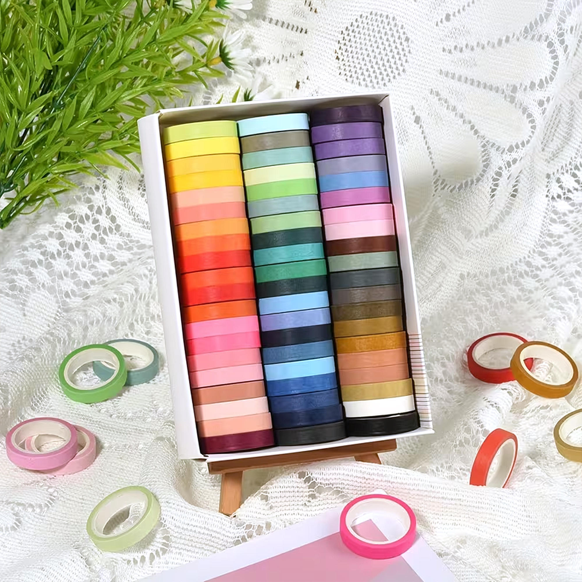 Regenbogen Washi Tape Set – 60 Rollen aus Washi-Papier in Regenbogenfarben